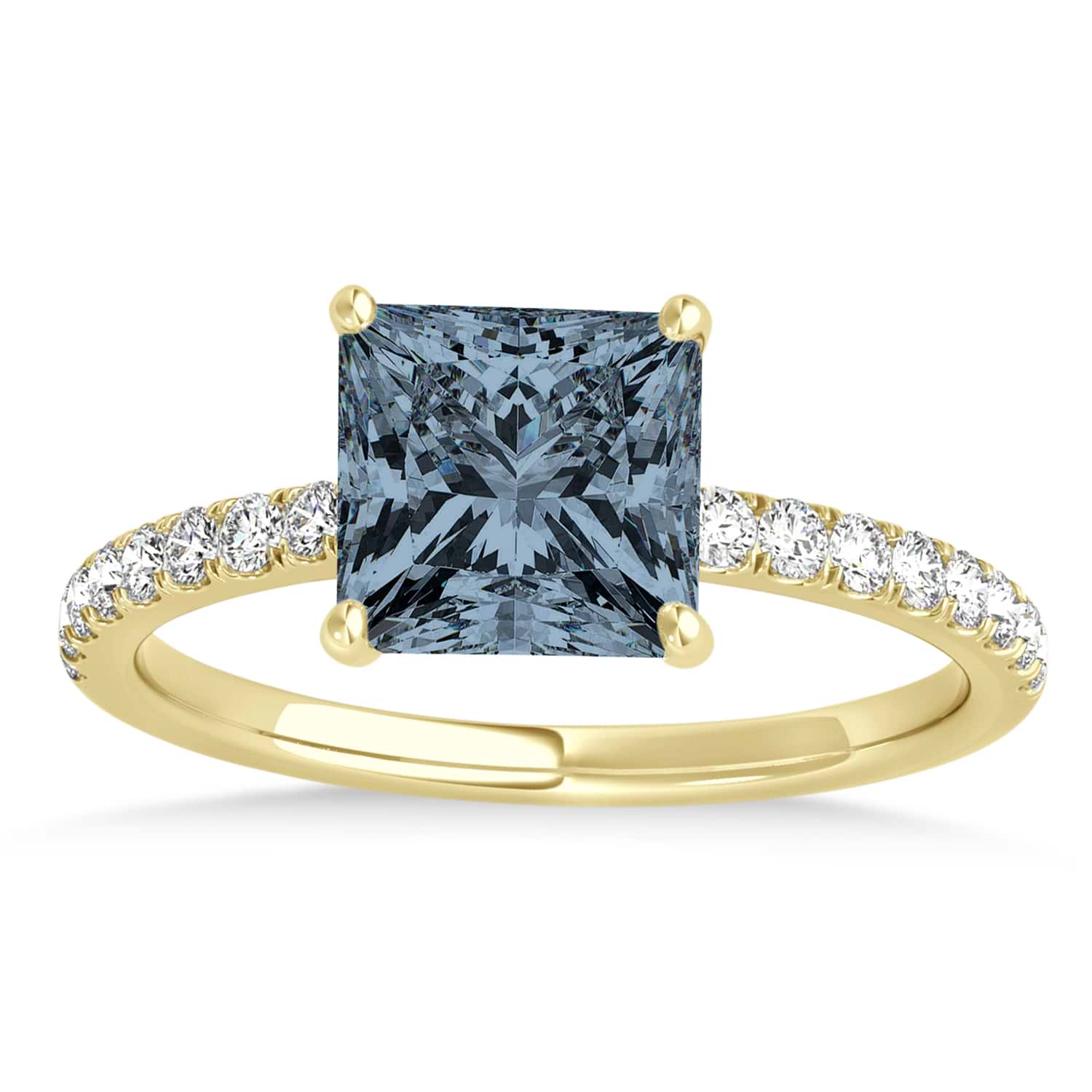 Princess Gray Spinel & Diamond Single Row Hidden Halo Engagement Ring 18k Yellow Gold (0.81ct)