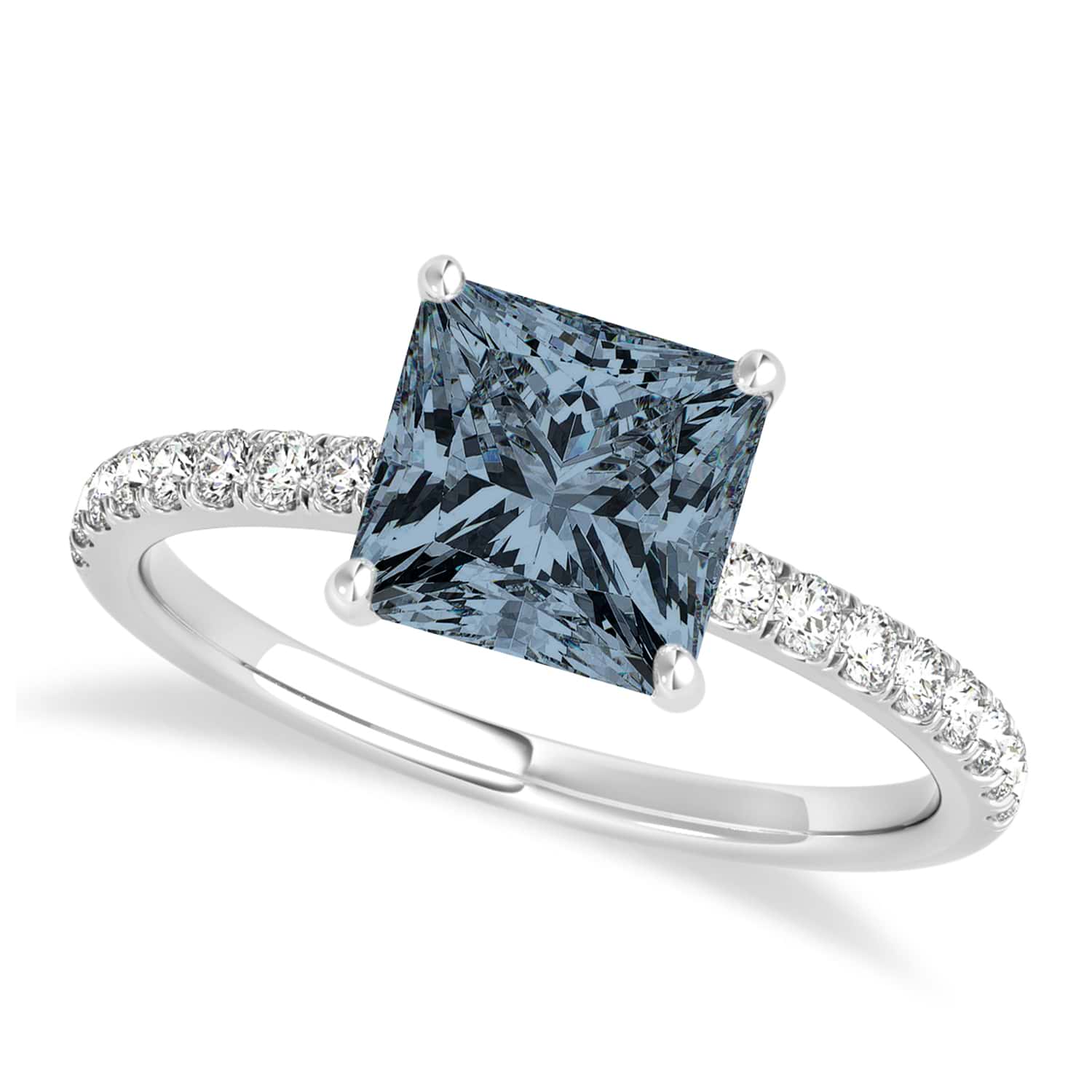 Princess Gray Spinel & Diamond Single Row Hidden Halo Engagement Ring Palladium (0.81ct)
