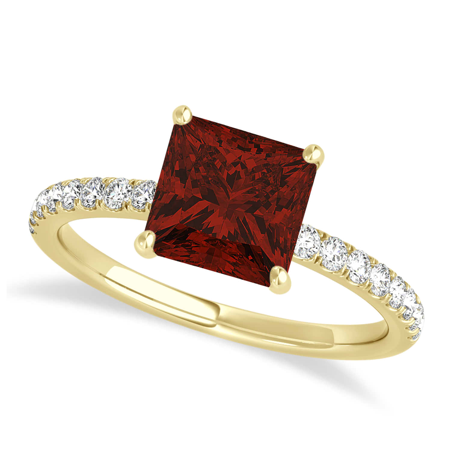 Princess Garnet & Diamond Single Row Hidden Halo Engagement Ring 14k Yellow Gold (0.81ct)