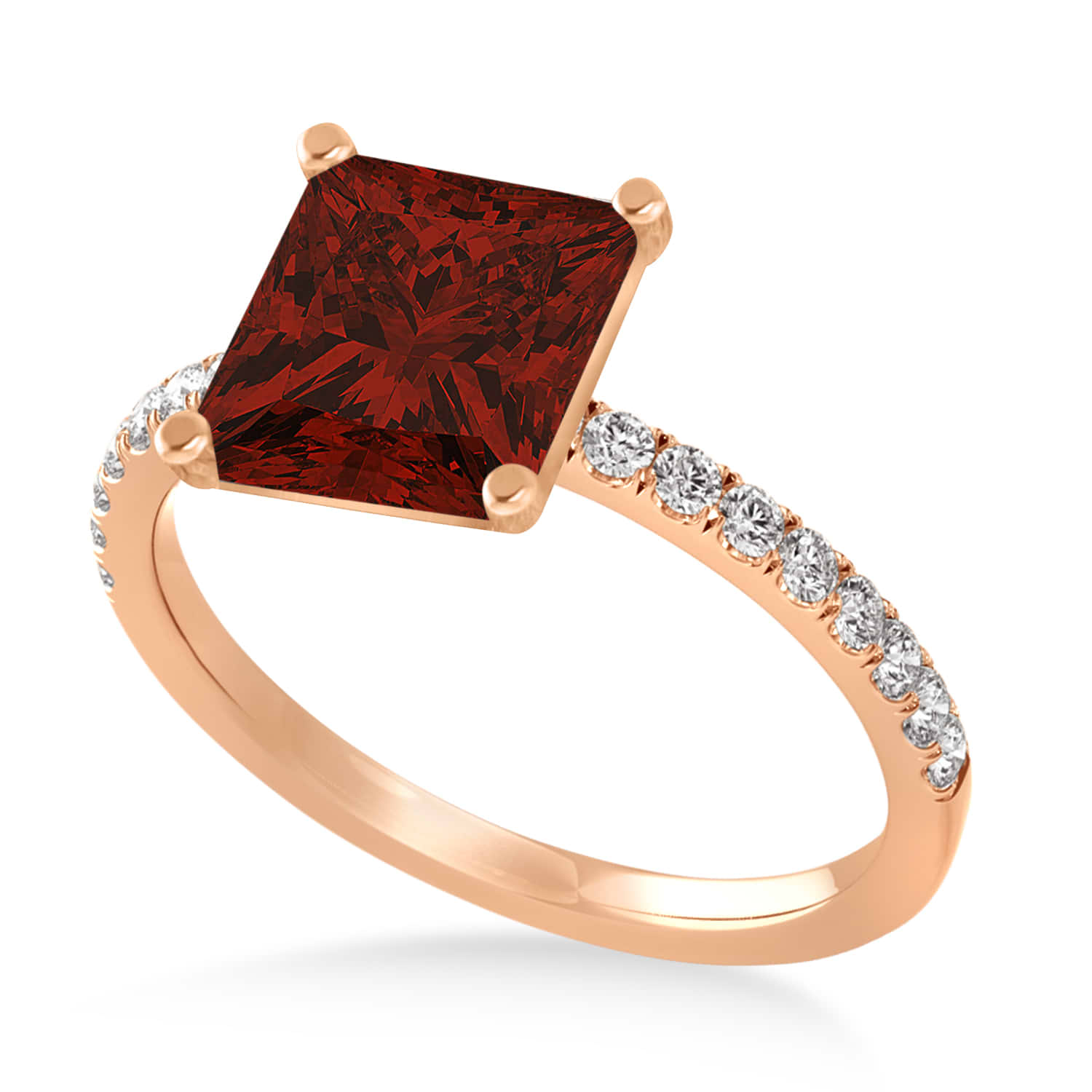 Princess Garnet & Diamond Single Row Hidden Halo Engagement Ring 18k Rose Gold (0.81ct)