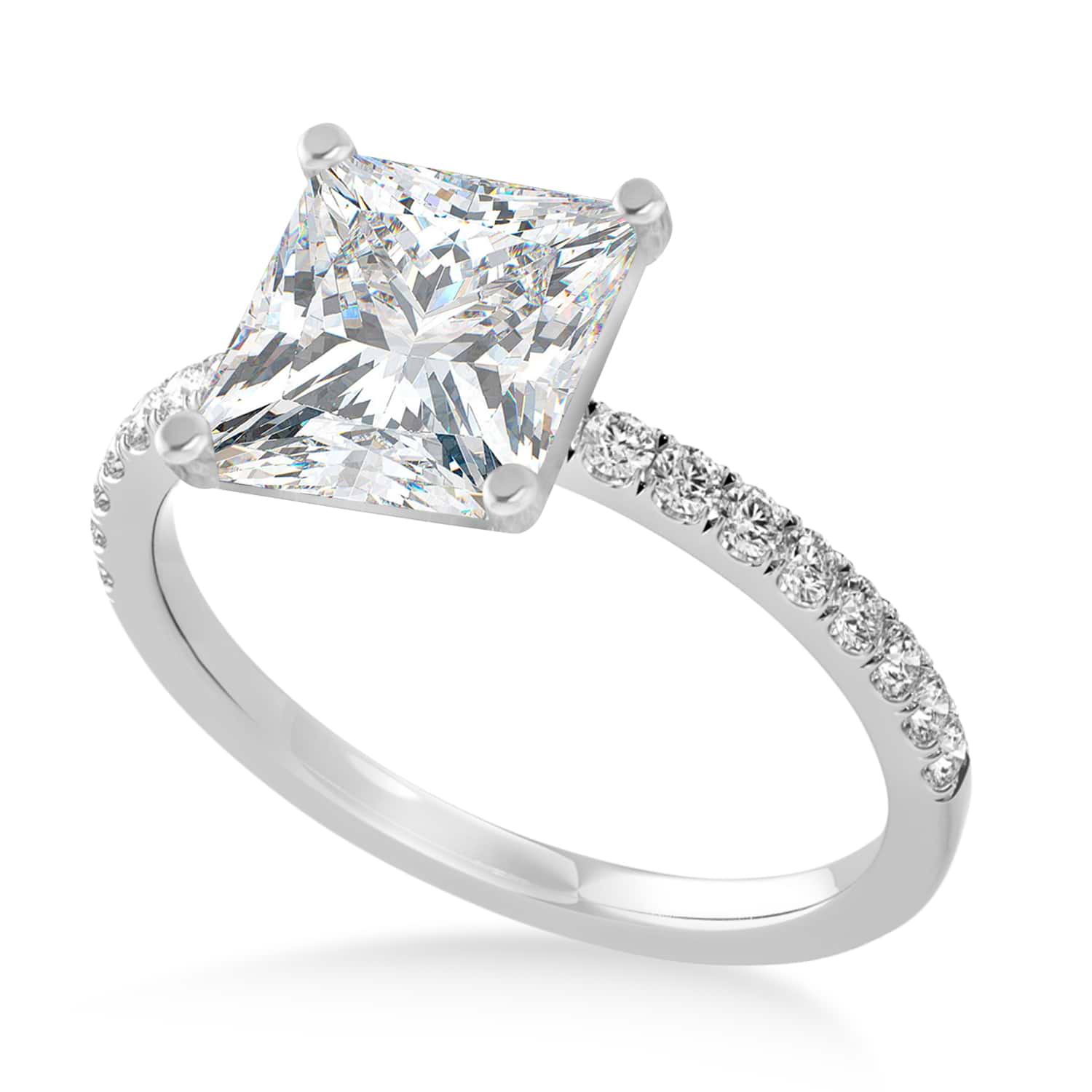Princess Moissanite & Diamond Single Row Hidden Halo Engagement Ring 14k White Gold (0.81ct)