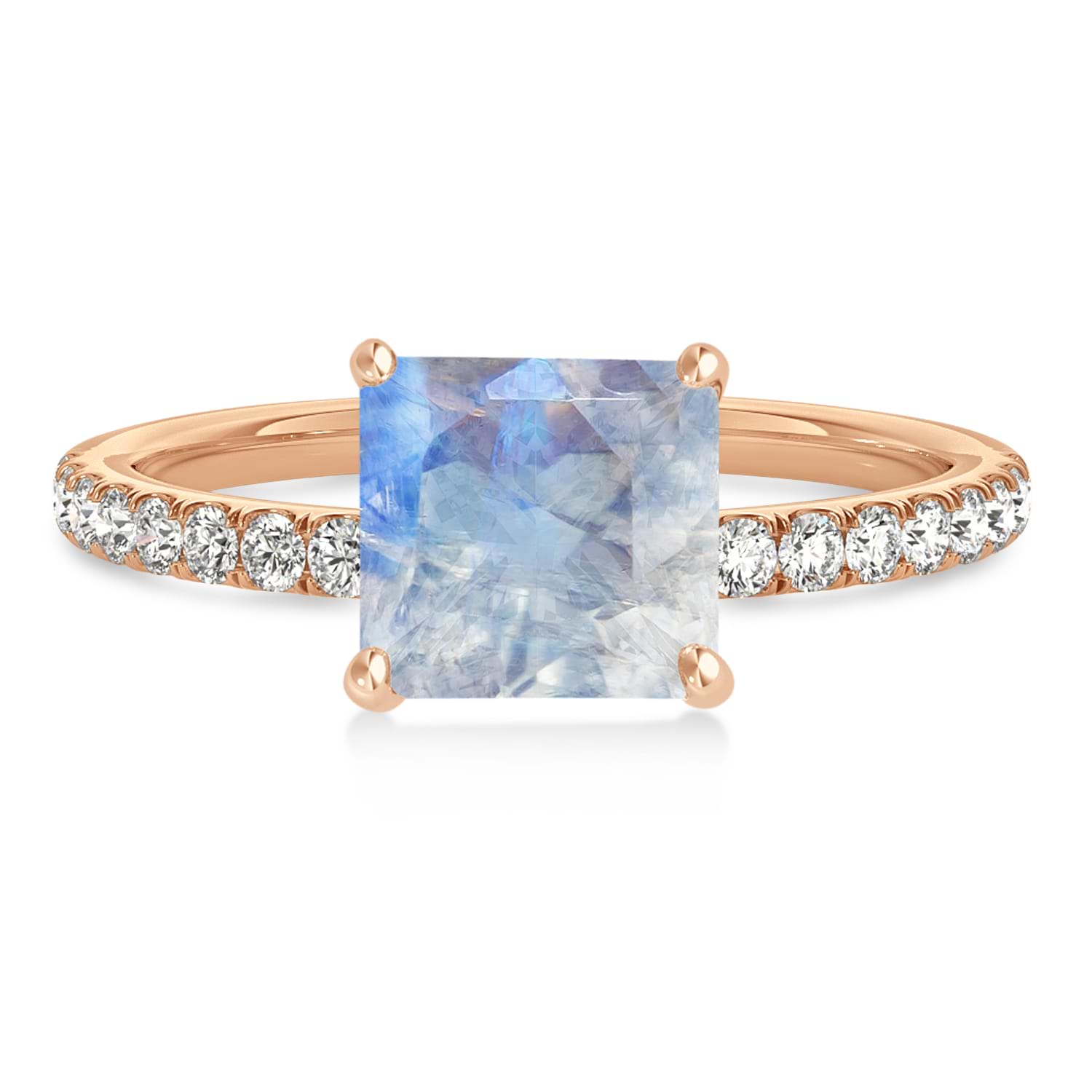 Princess Moonstone & Diamond Single Row Hidden Halo Engagement Ring 14k Rose Gold (0.81ct)