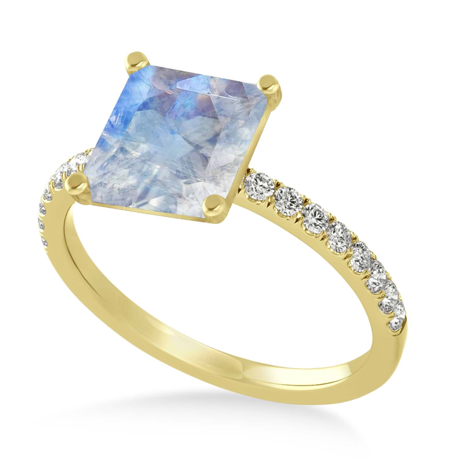 Princess Moonstone & Diamond Single Row Hidden Halo Engagement Ring 14k Yellow Gold (0.81ct)