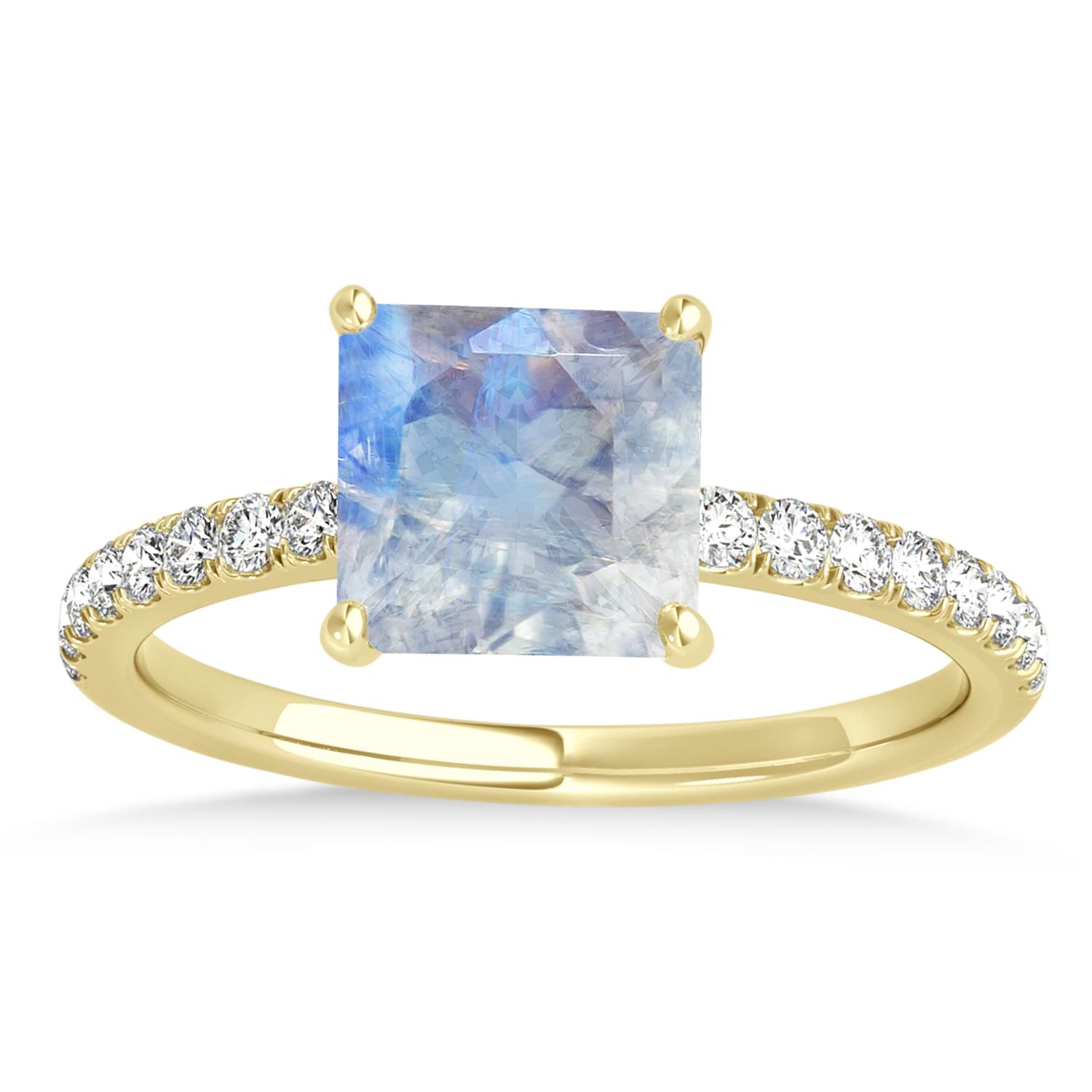 Princess Moonstone & Diamond Single Row Hidden Halo Engagement Ring 14k Yellow Gold (0.81ct)