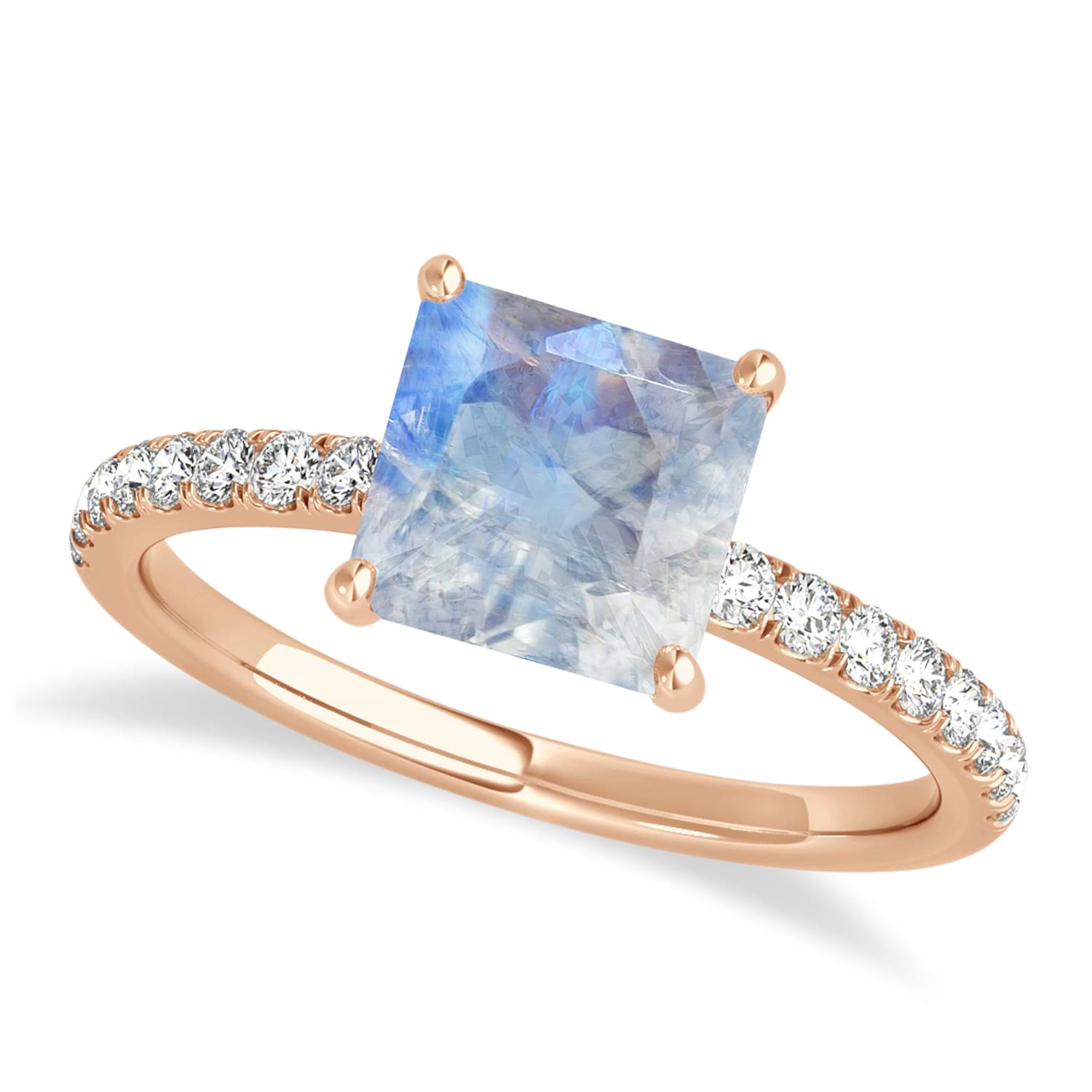 Princess Moonstone & Diamond Single Row Hidden Halo Engagement Ring 18k Rose Gold (0.81ct)