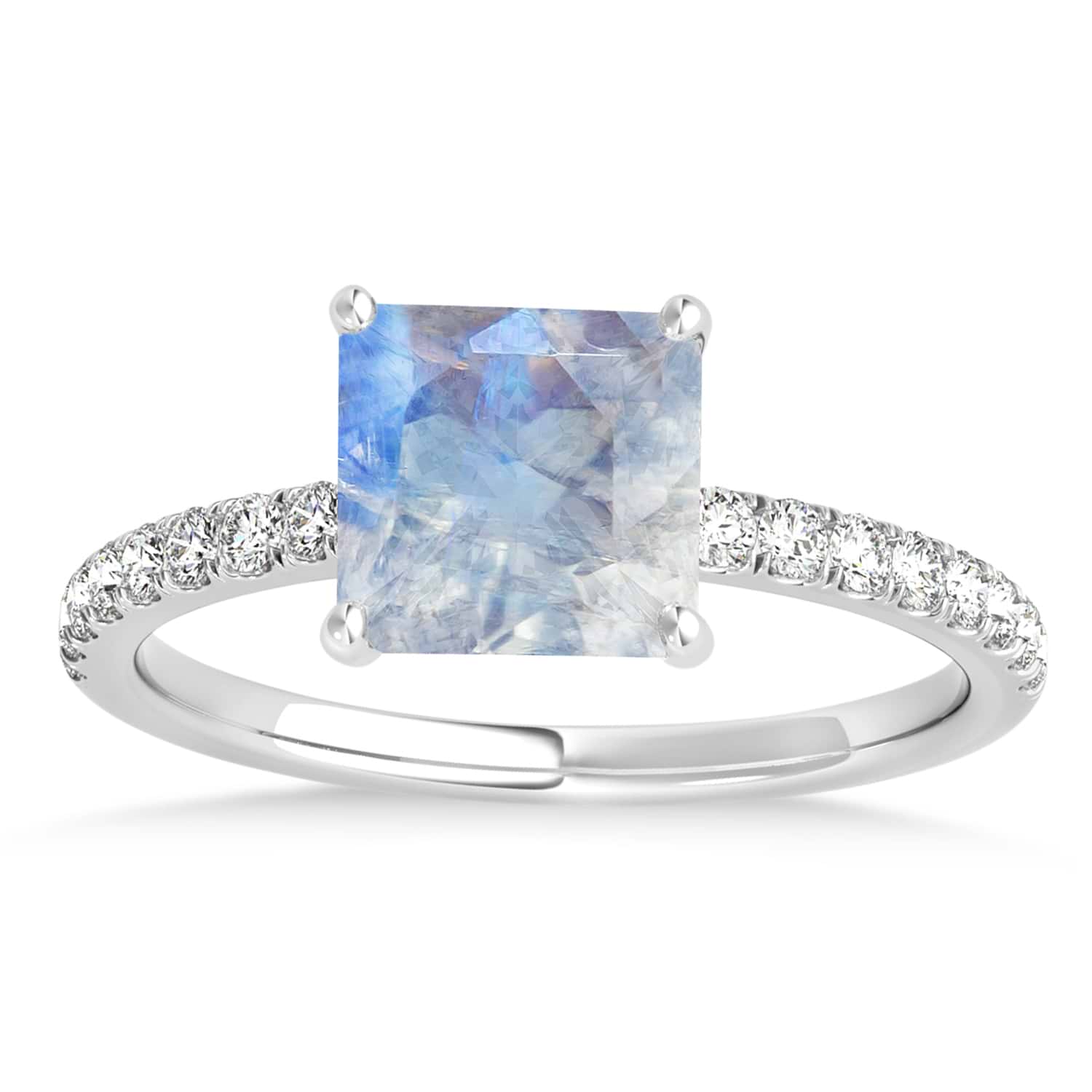 Princess Moonstone & Diamond Single Row Hidden Halo Engagement Ring Palladium (0.81ct)