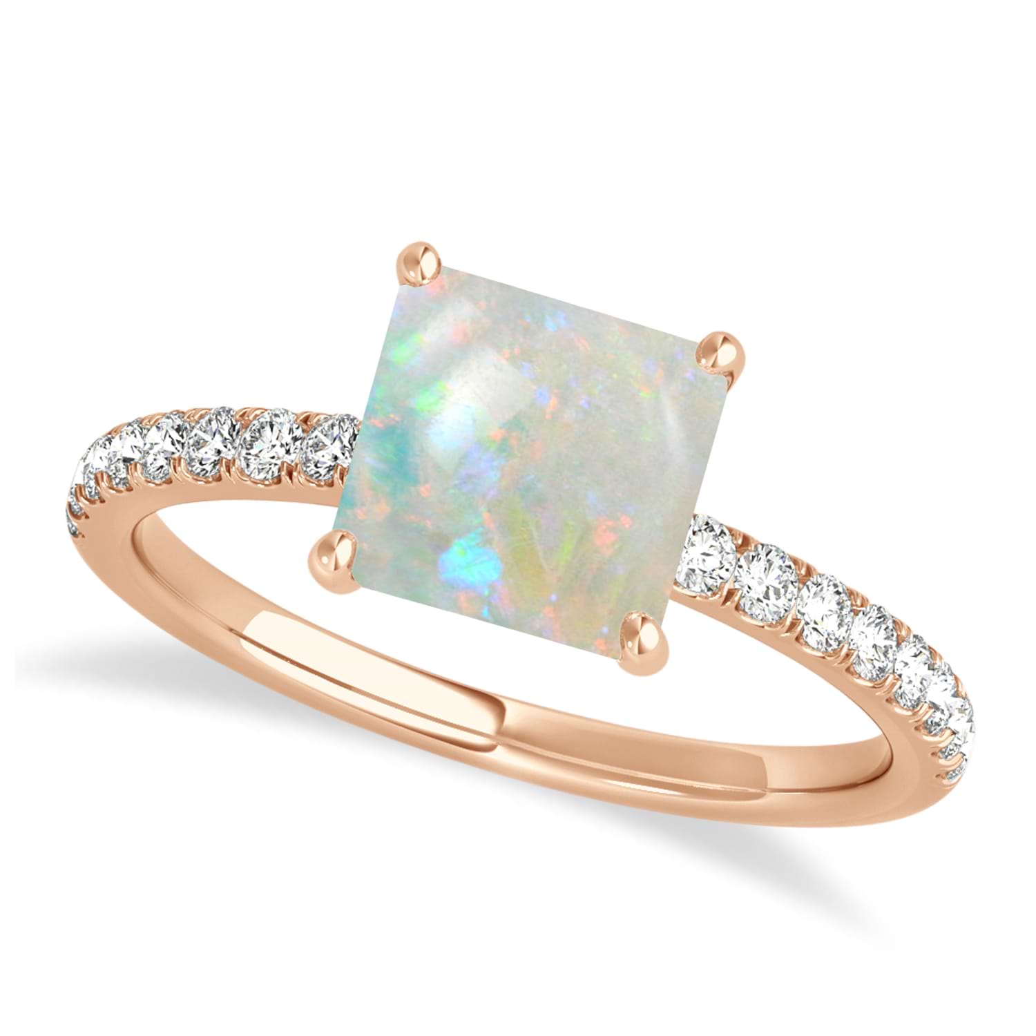 Princess Opal & Diamond Single Row Hidden Halo Engagement Ring 14k Rose Gold (0.81ct)