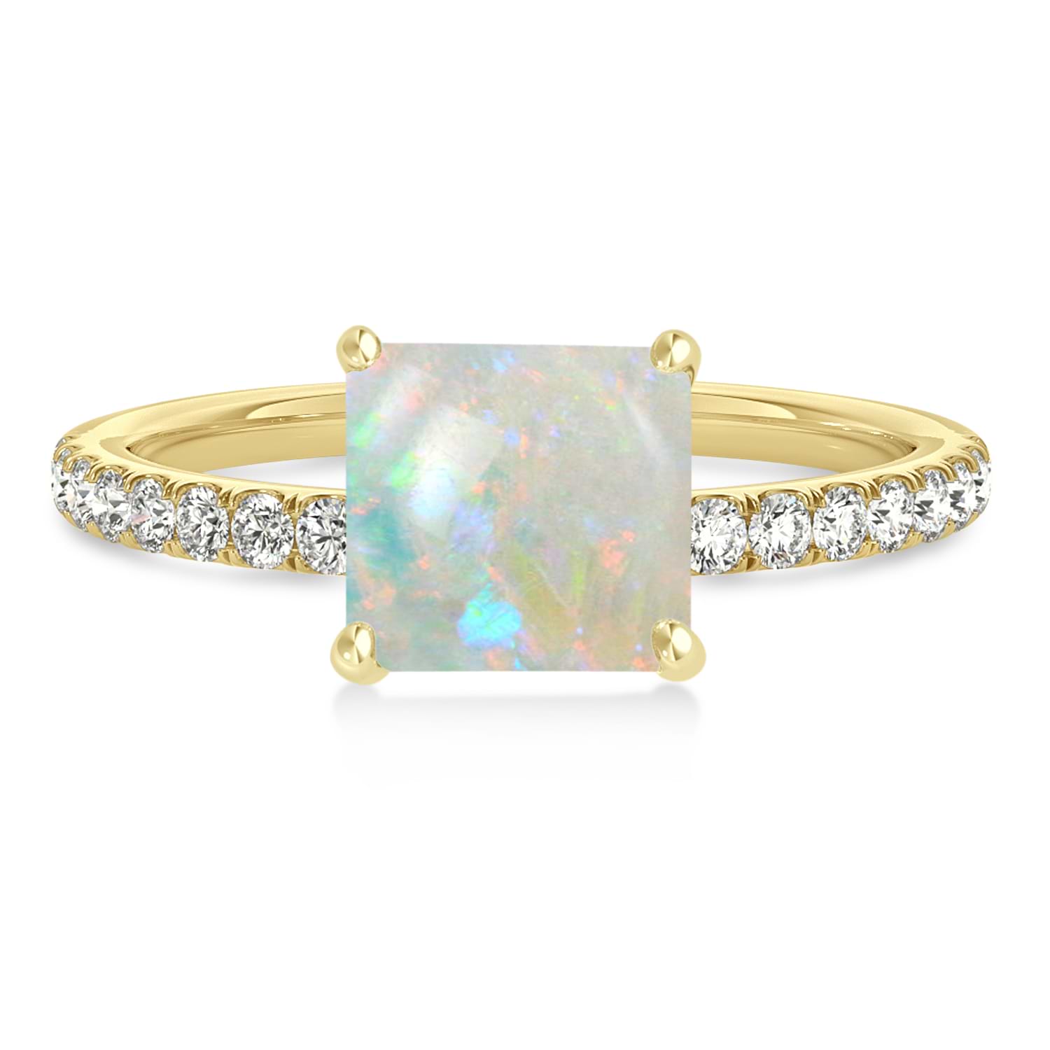 Princess Opal & Diamond Single Row Hidden Halo Engagement Ring 14k Yellow Gold (0.81ct)