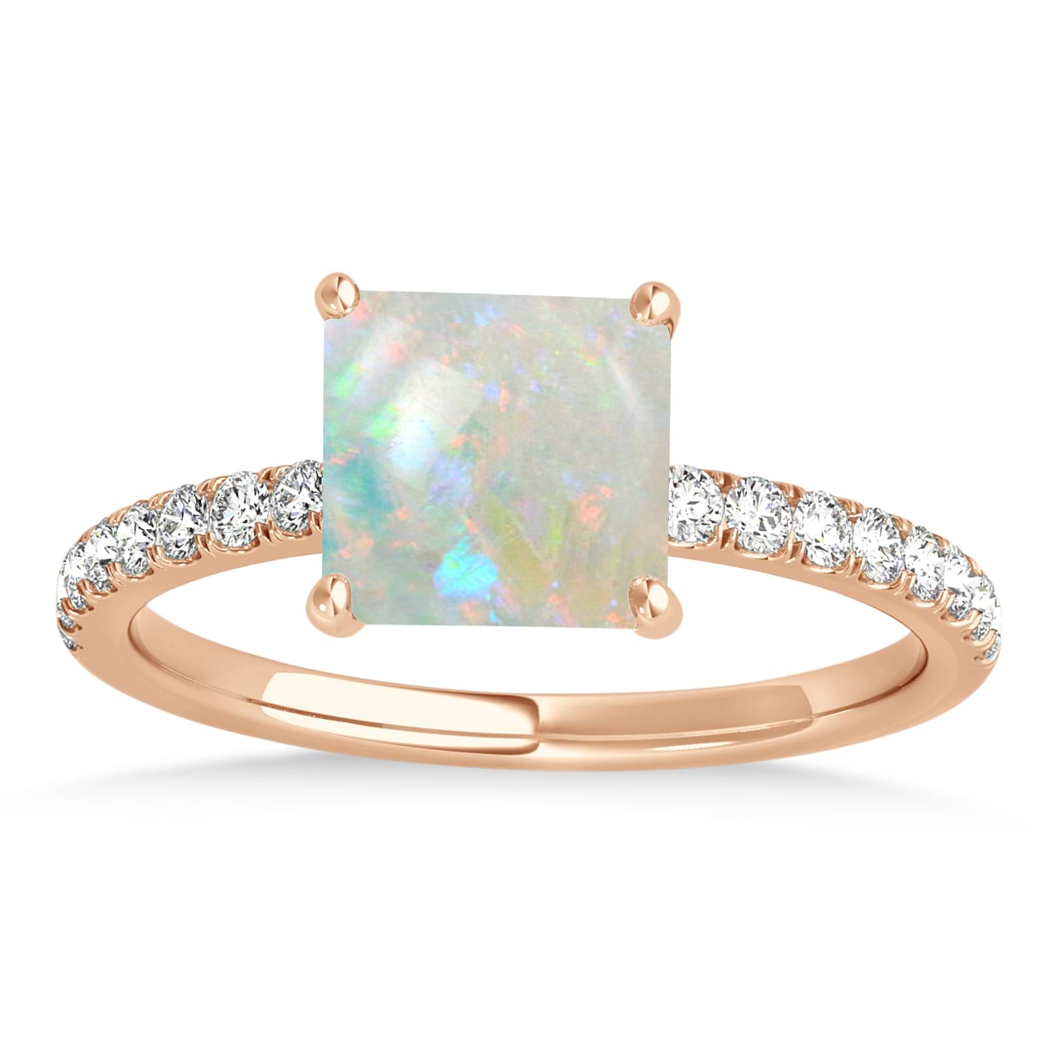 Princess Opal & Diamond Single Row Hidden Halo Engagement Ring 18k Rose Gold (0.81ct)