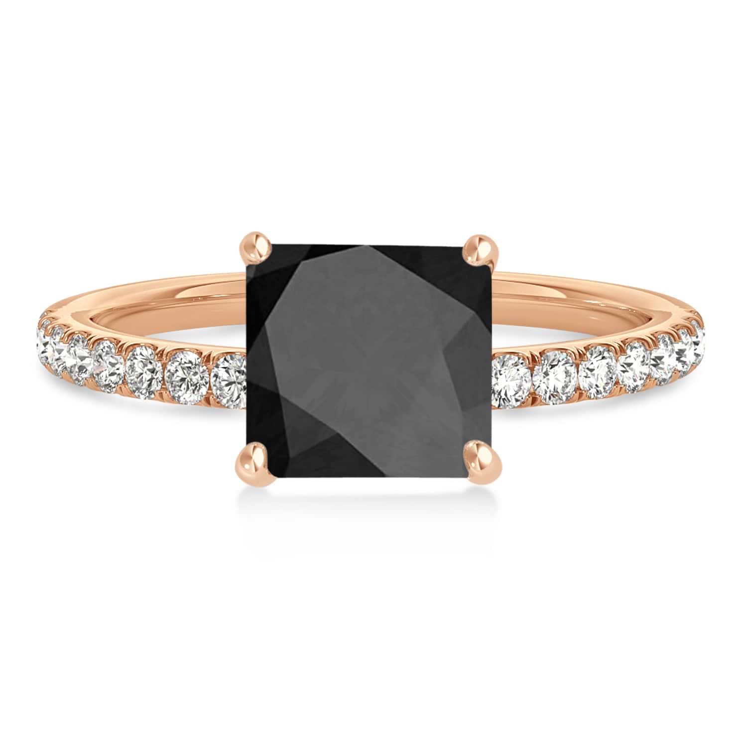 Princess Onyx & Diamond Single Row Hidden Halo Engagement Ring 14k Rose Gold (0.81ct)