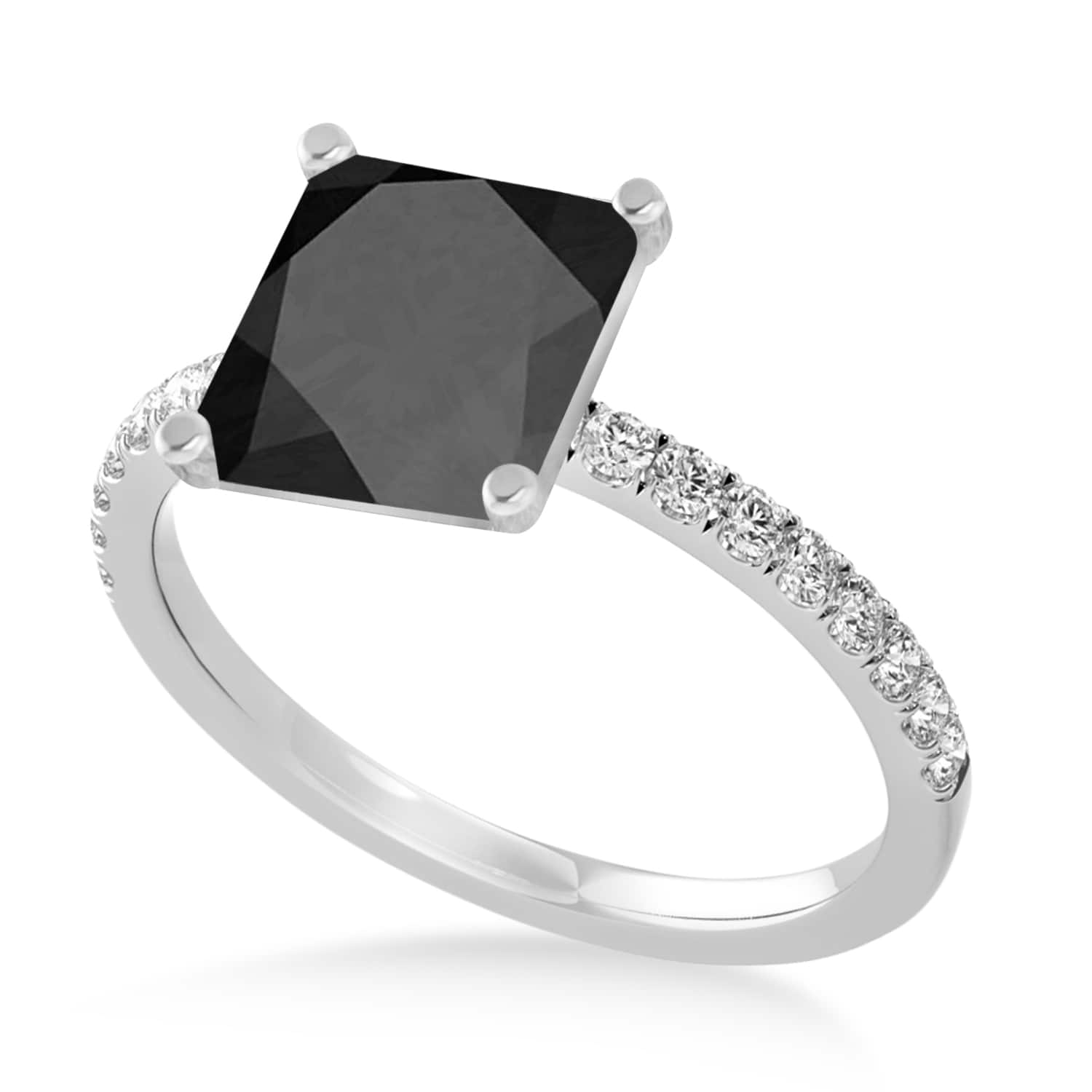 Princess Onyx & Diamond Single Row Hidden Halo Engagement Ring 18k White Gold (0.81ct)