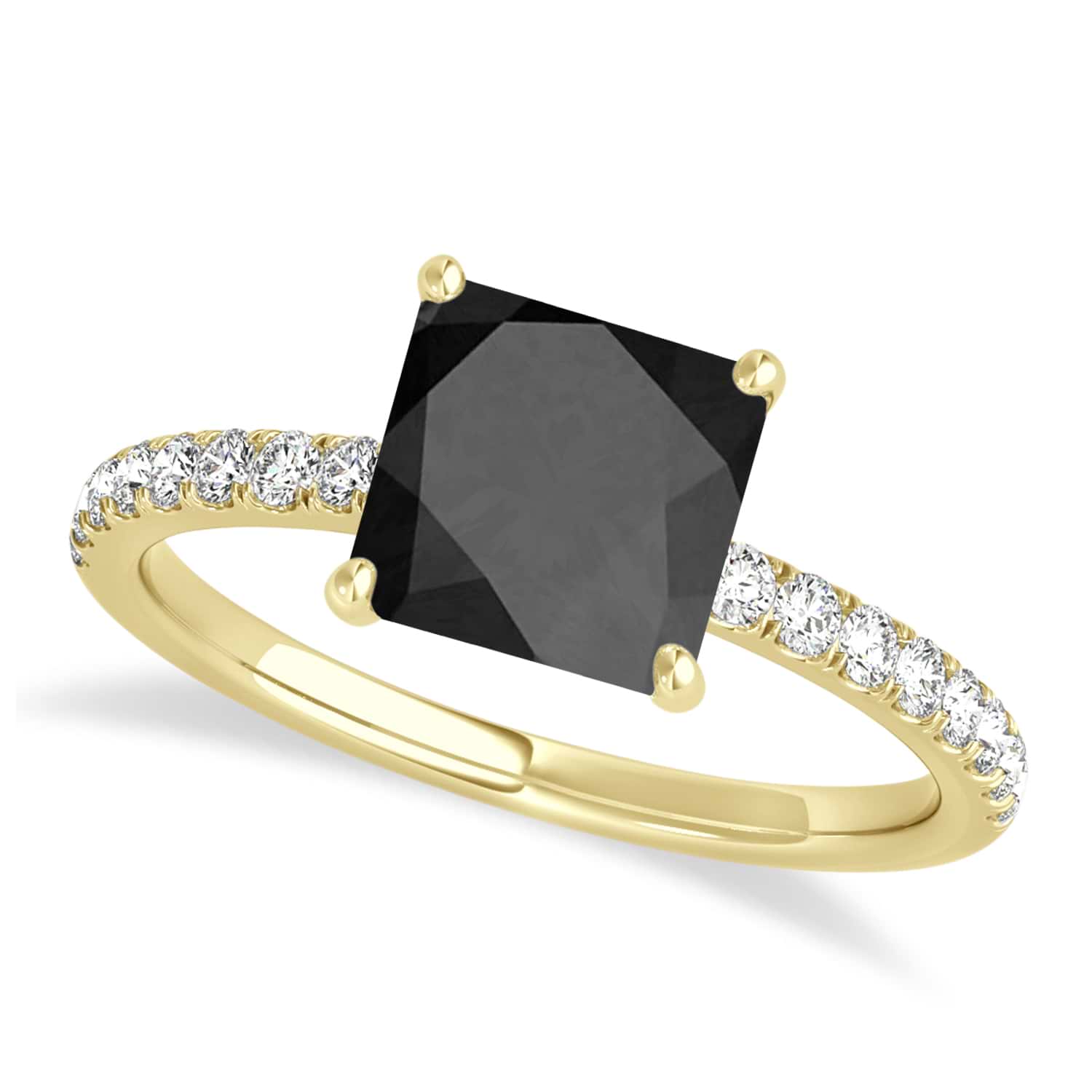 Princess Onyx & Diamond Single Row Hidden Halo Engagement Ring 18k Yellow Gold (0.81ct)