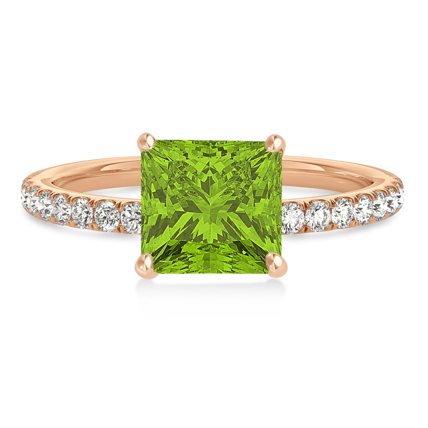 Princess Peridot & Diamond Single Row Hidden Halo Engagement Ring 14k Rose Gold (0.81ct)