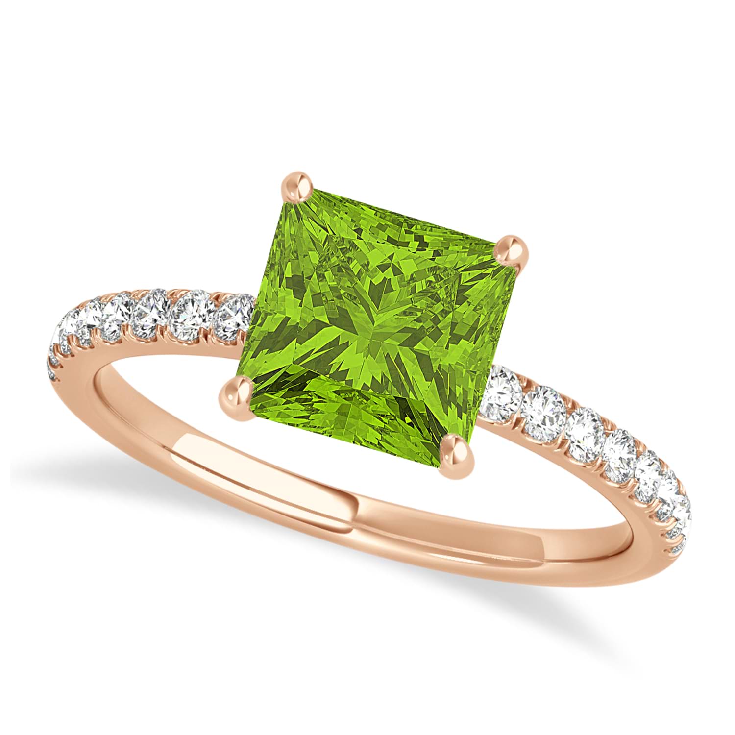 Princess Peridot & Diamond Single Row Hidden Halo Engagement Ring 18k Rose Gold (0.81ct)