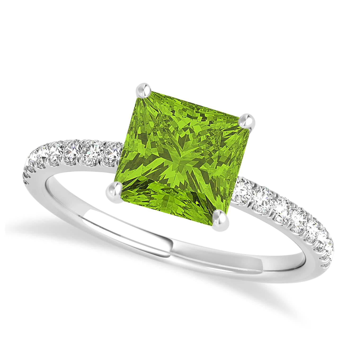 Princess Peridot & Diamond Single Row Hidden Halo Engagement Ring Palladium (0.81ct)