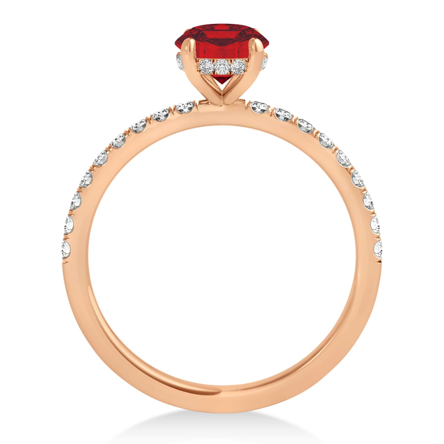 Princess Ruby & Diamond Single Row Hidden Halo Engagement Ring 14k Rose Gold (0.81ct)