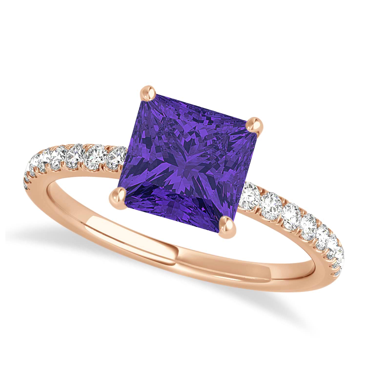 Princess Tanzanite & Diamond Single Row Hidden Halo Engagement Ring 18k Rose Gold (0.81ct)