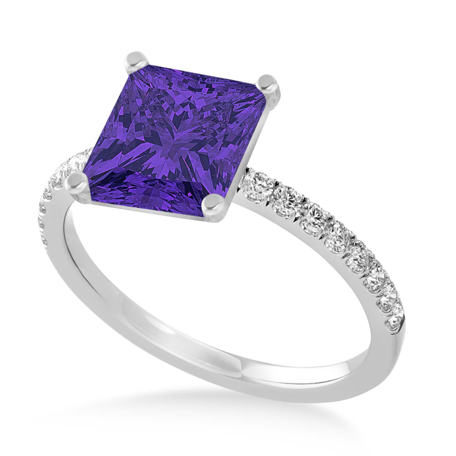 Princess Tanzanite & Diamond Single Row Hidden Halo Engagement Ring Platinum (0.81ct)