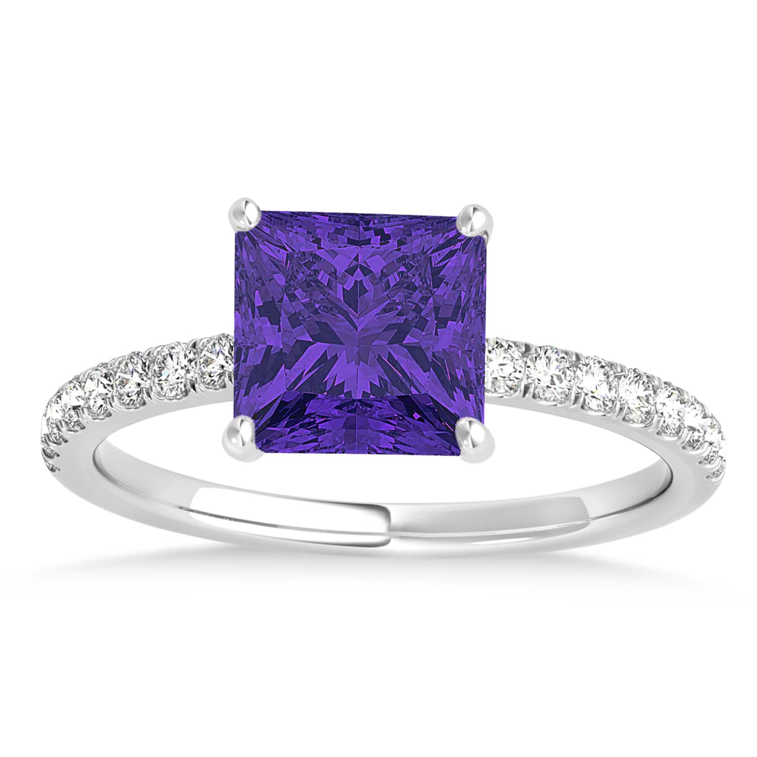 Princess Tanzanite & Diamond Single Row Hidden Halo Engagement Ring Platinum (0.81ct)