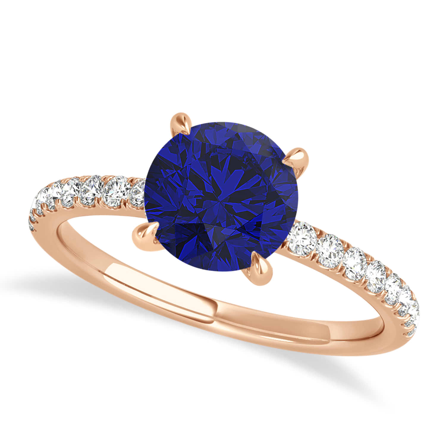 Round Blue Sapphire & Diamond Single Row Hidden Halo Engagement Ring 14k Rose Gold (1.25ct)