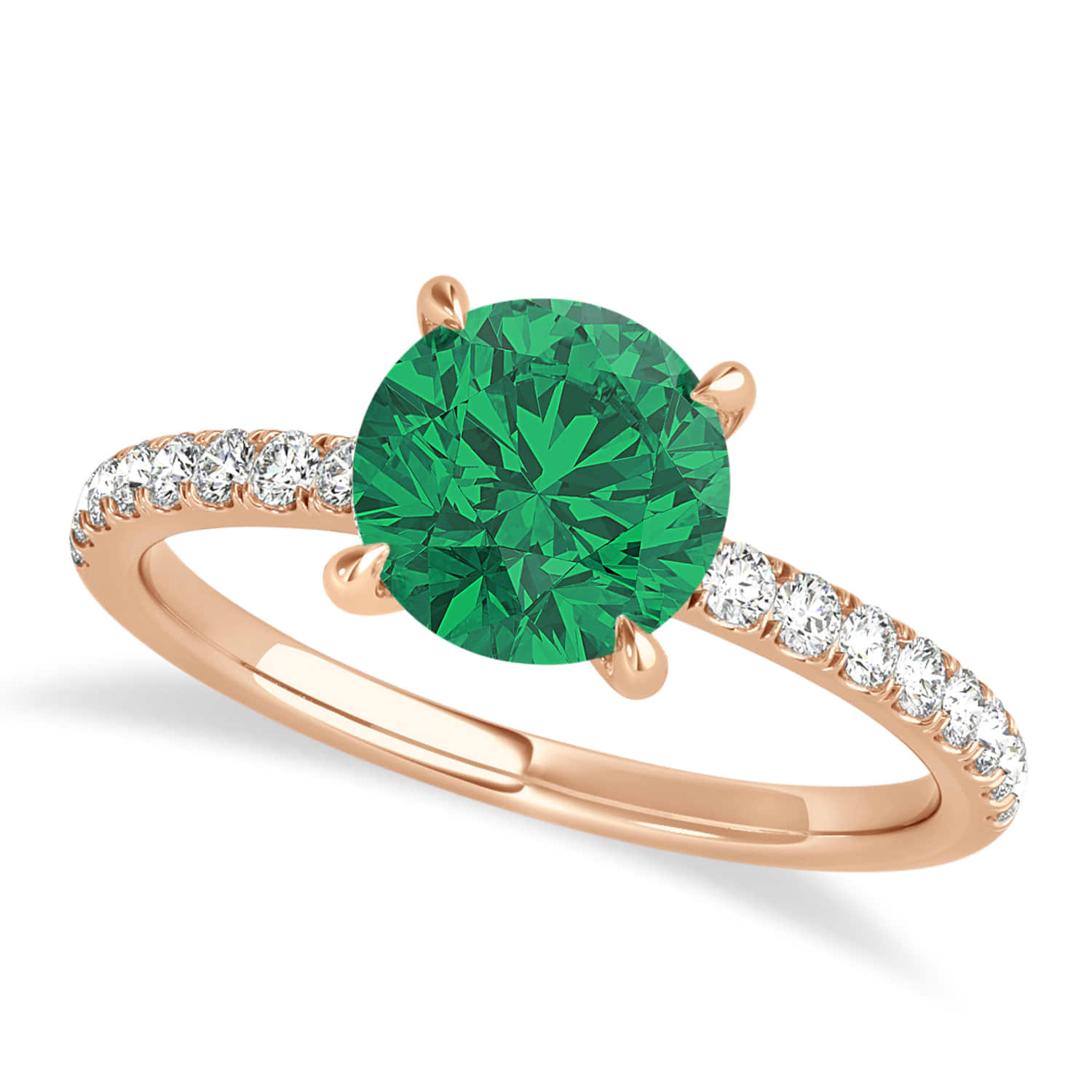 Round Emerald & Diamond Single Row Hidden Halo Engagement Ring 18k Rose Gold (1.25ct)