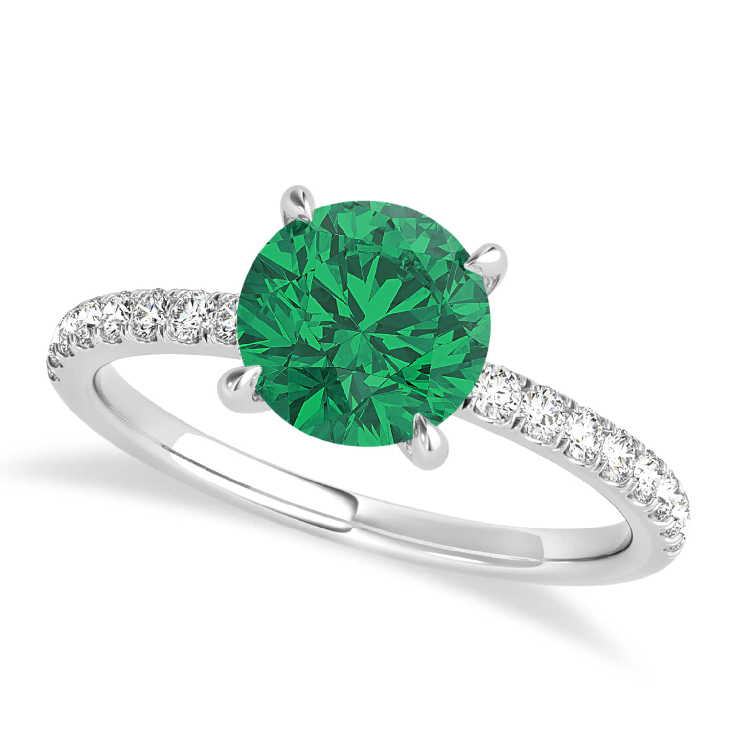 Round Emerald & Diamond Single Row Hidden Halo Engagement Ring Platinum (1.25ct)