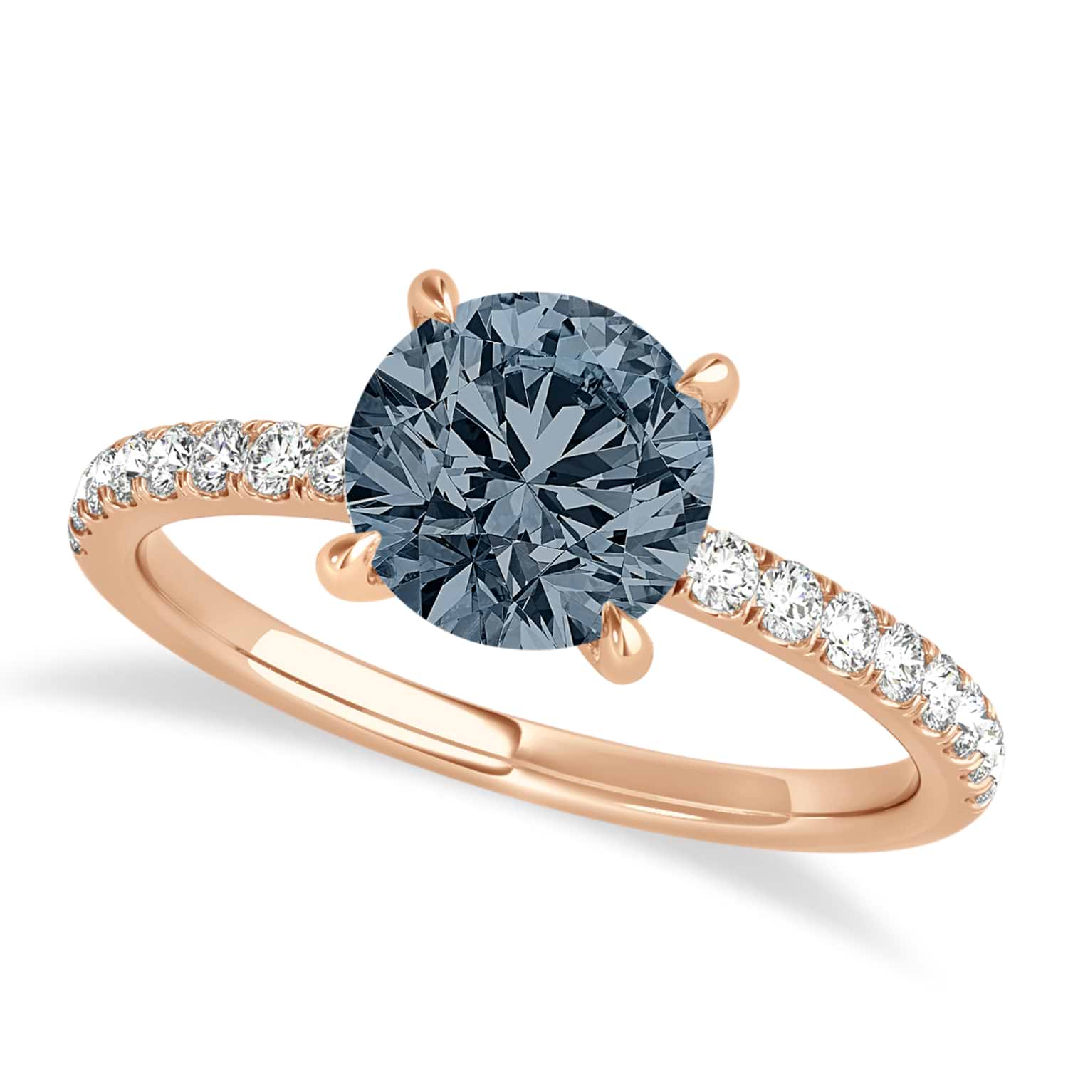 Round Gray Spinel & Diamond Single Row Hidden Halo Engagement Ring 14k Rose Gold (1.25ct)