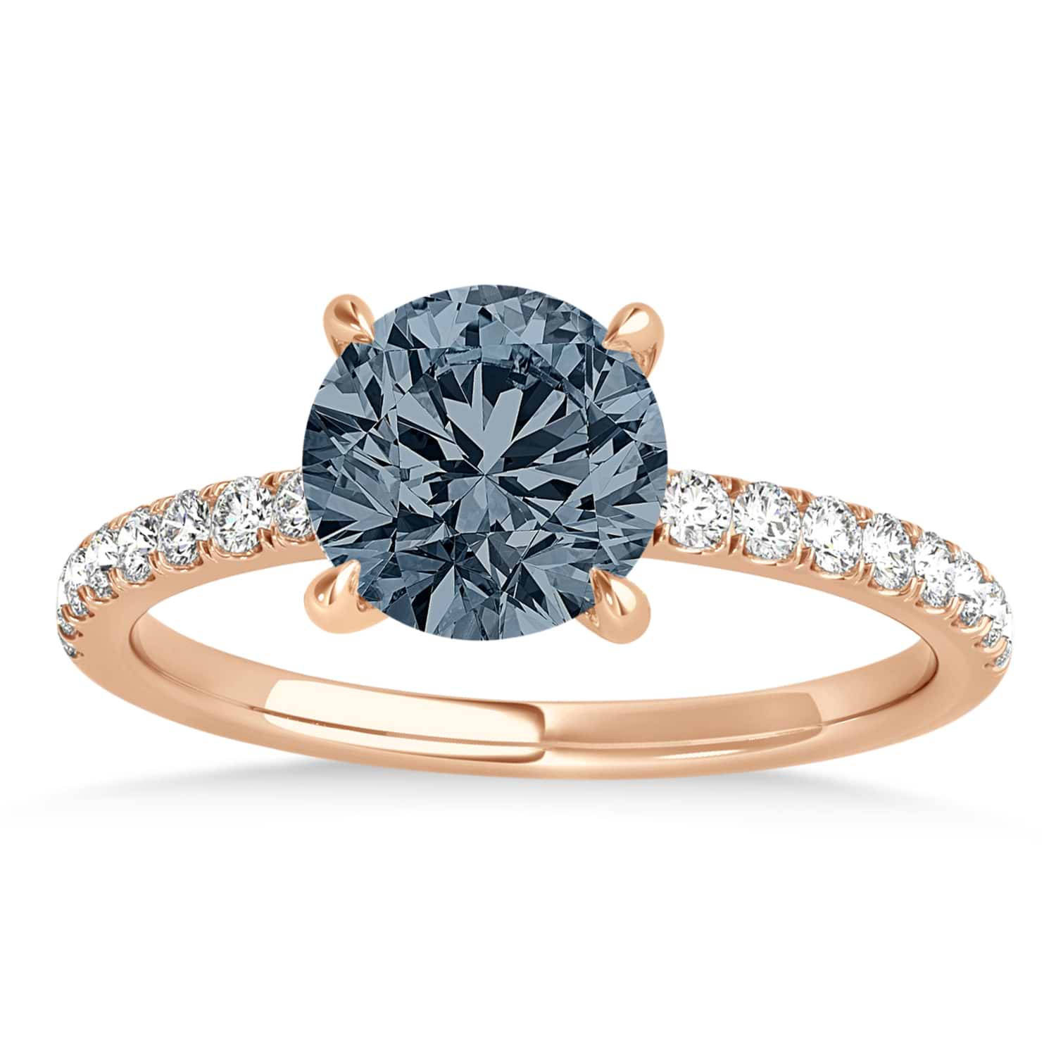 Round Gray Spinel & Diamond Single Row Hidden Halo Engagement Ring 14k Rose Gold (1.25ct)