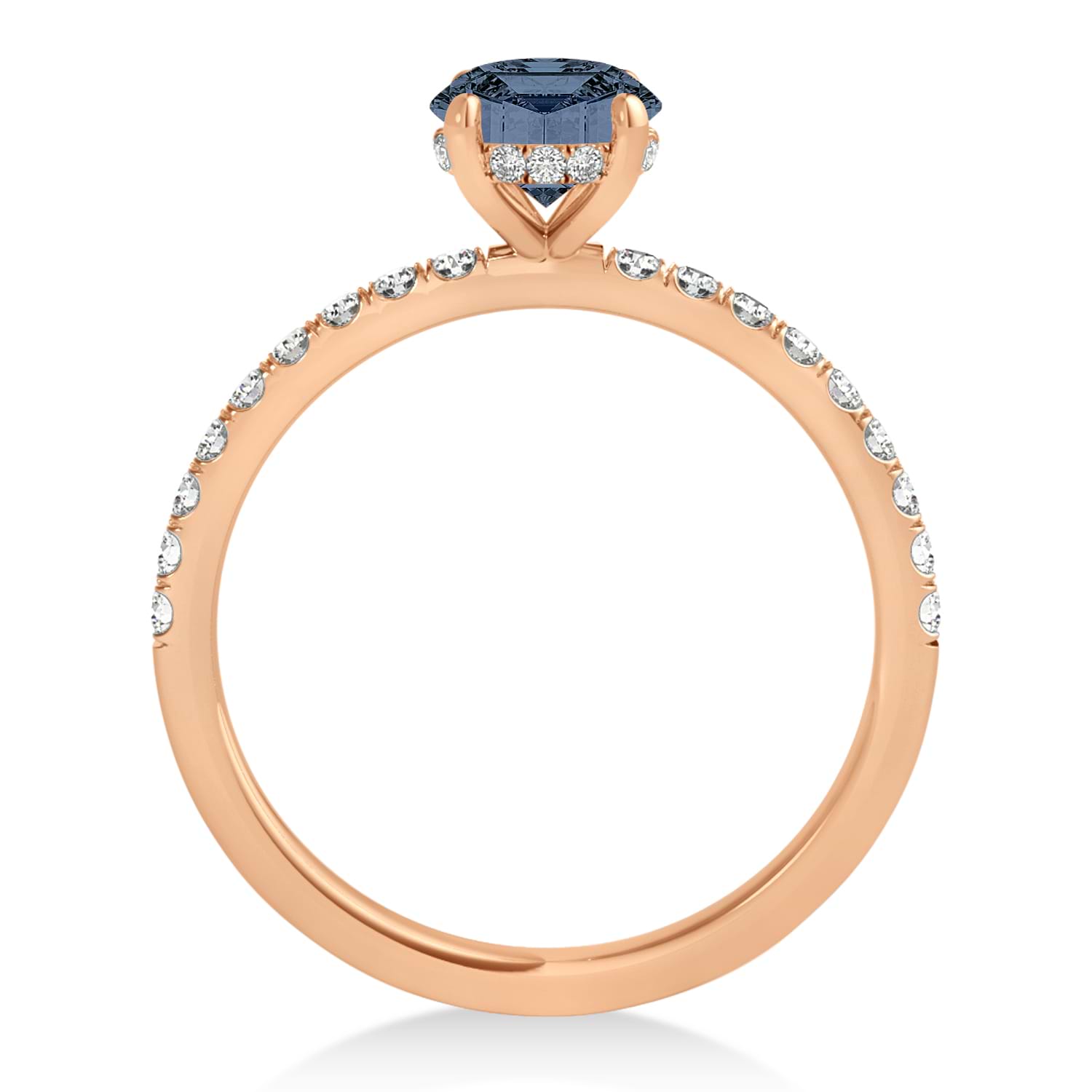 Round Gray Spinel & Diamond Single Row Hidden Halo Engagement Ring 18k Rose Gold (1.25ct)