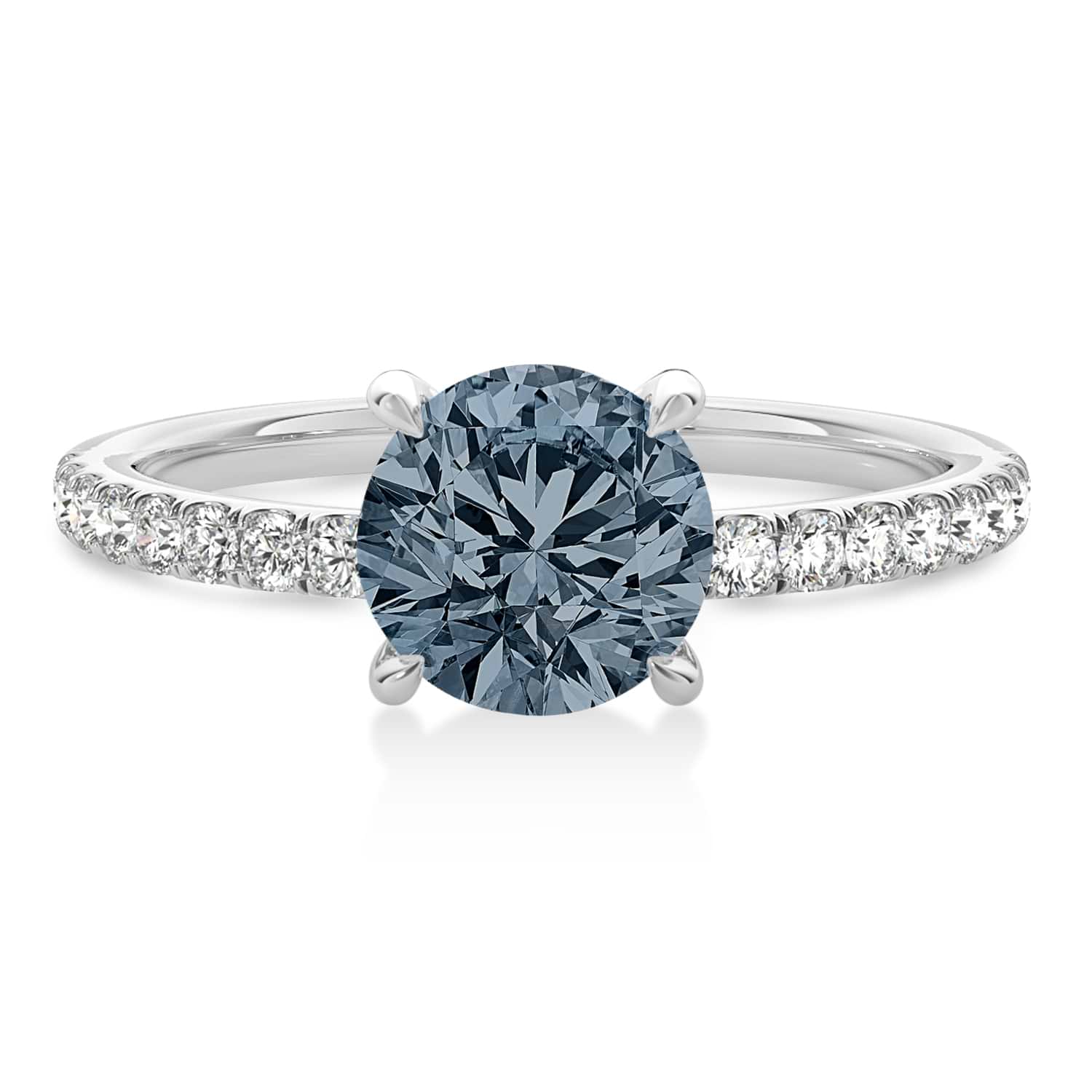 Round Gray Spinel & Diamond Single Row Hidden Halo Engagement Ring 18k White Gold (1.25ct)