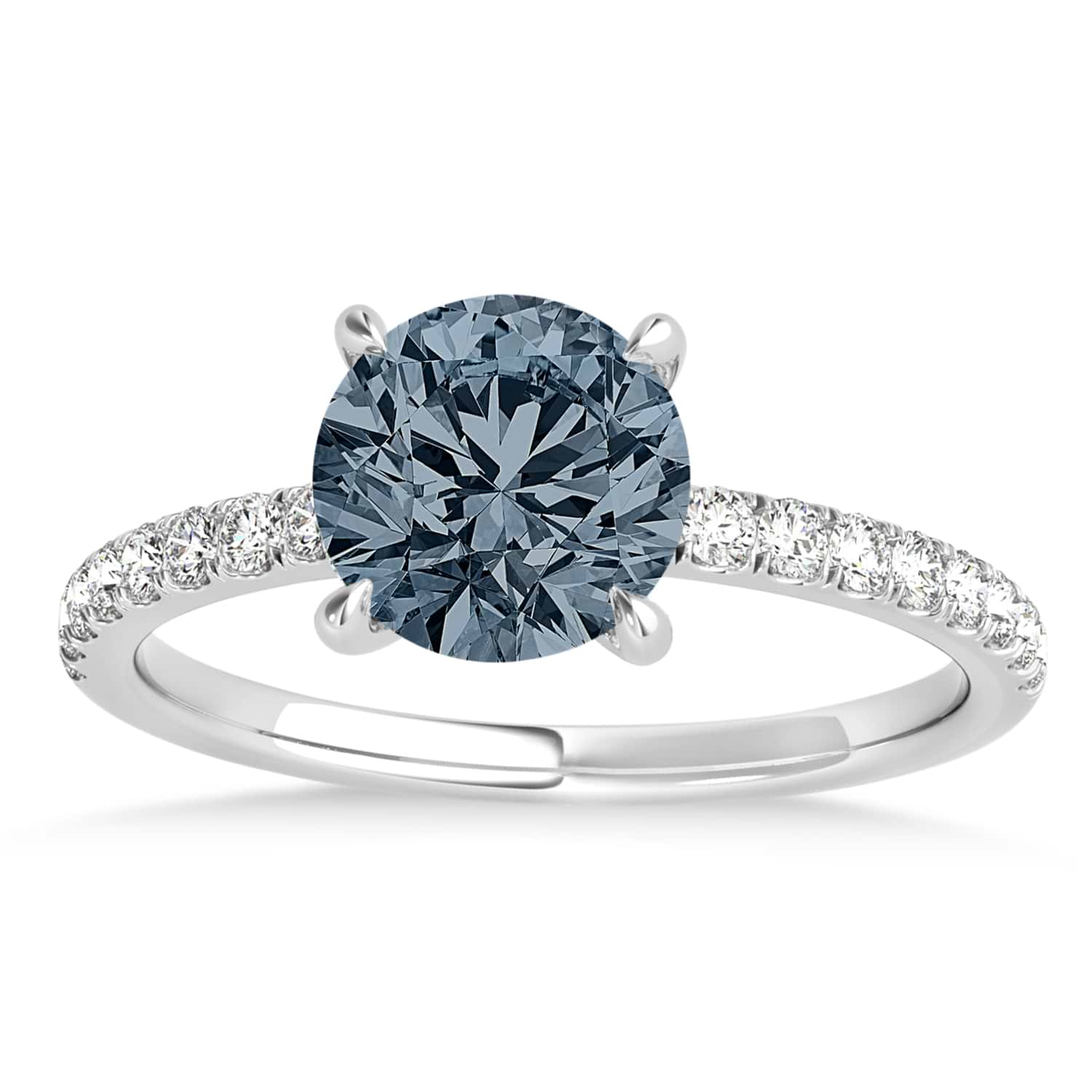 Round Gray Spinel & Diamond Single Row Hidden Halo Engagement Ring 18k White Gold (1.25ct)