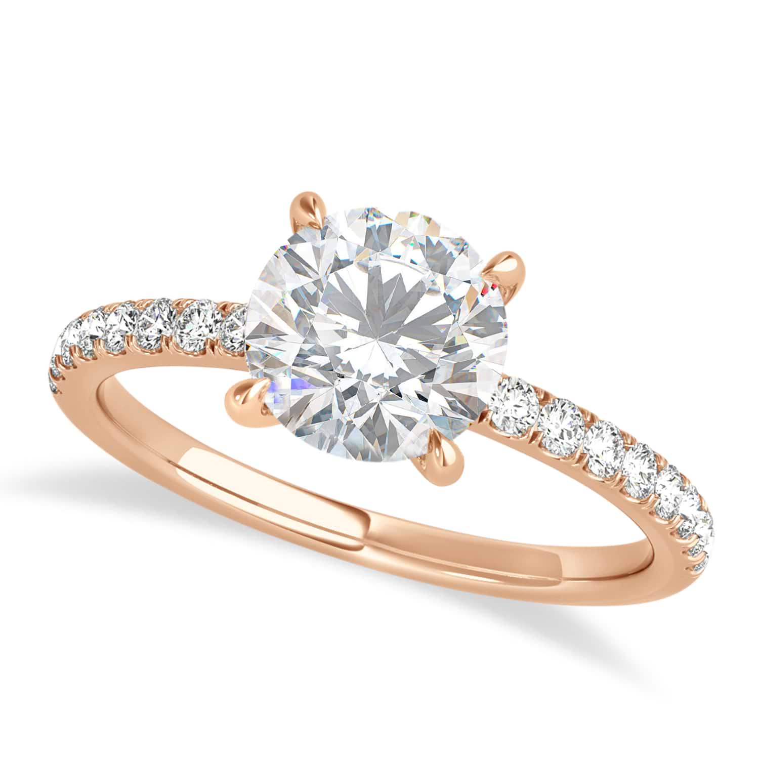 Round Moissanite & Diamond Single Row Hidden Halo Engagement Ring 18k Rose Gold (1.25ct)