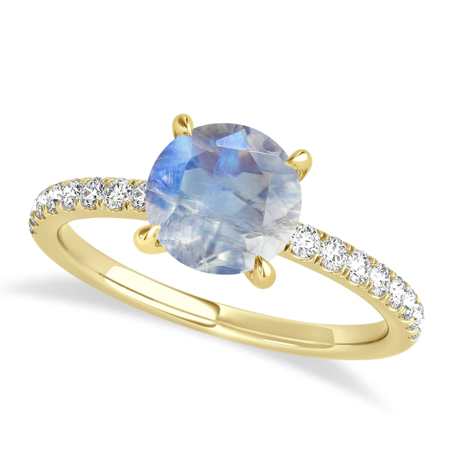 Round Moonstone & Diamond Single Row Hidden Halo Engagement Ring 18k Yellow Gold (1.25ct)