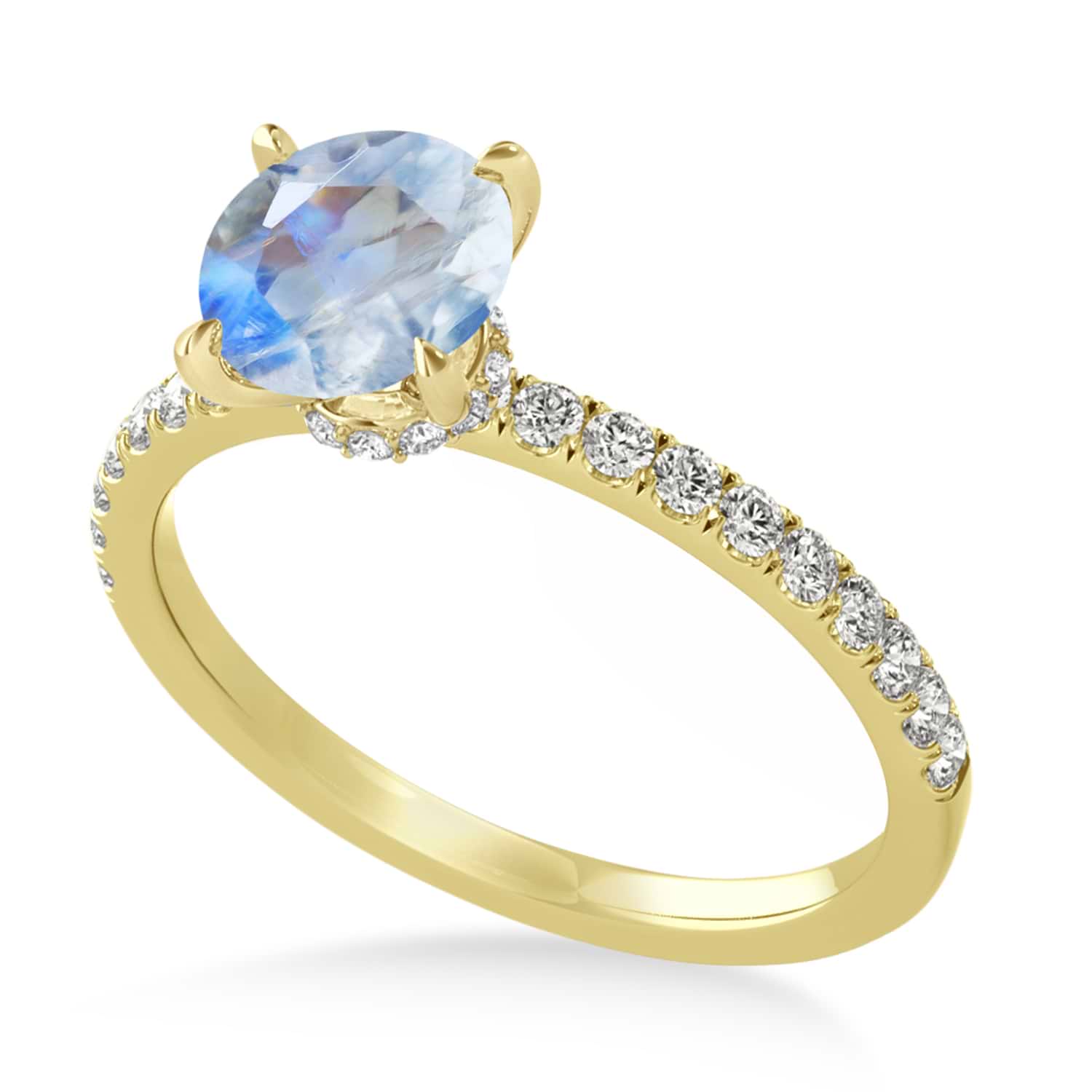 Round Moonstone & Diamond Single Row Hidden Halo Engagement Ring 18k Yellow Gold (1.25ct)