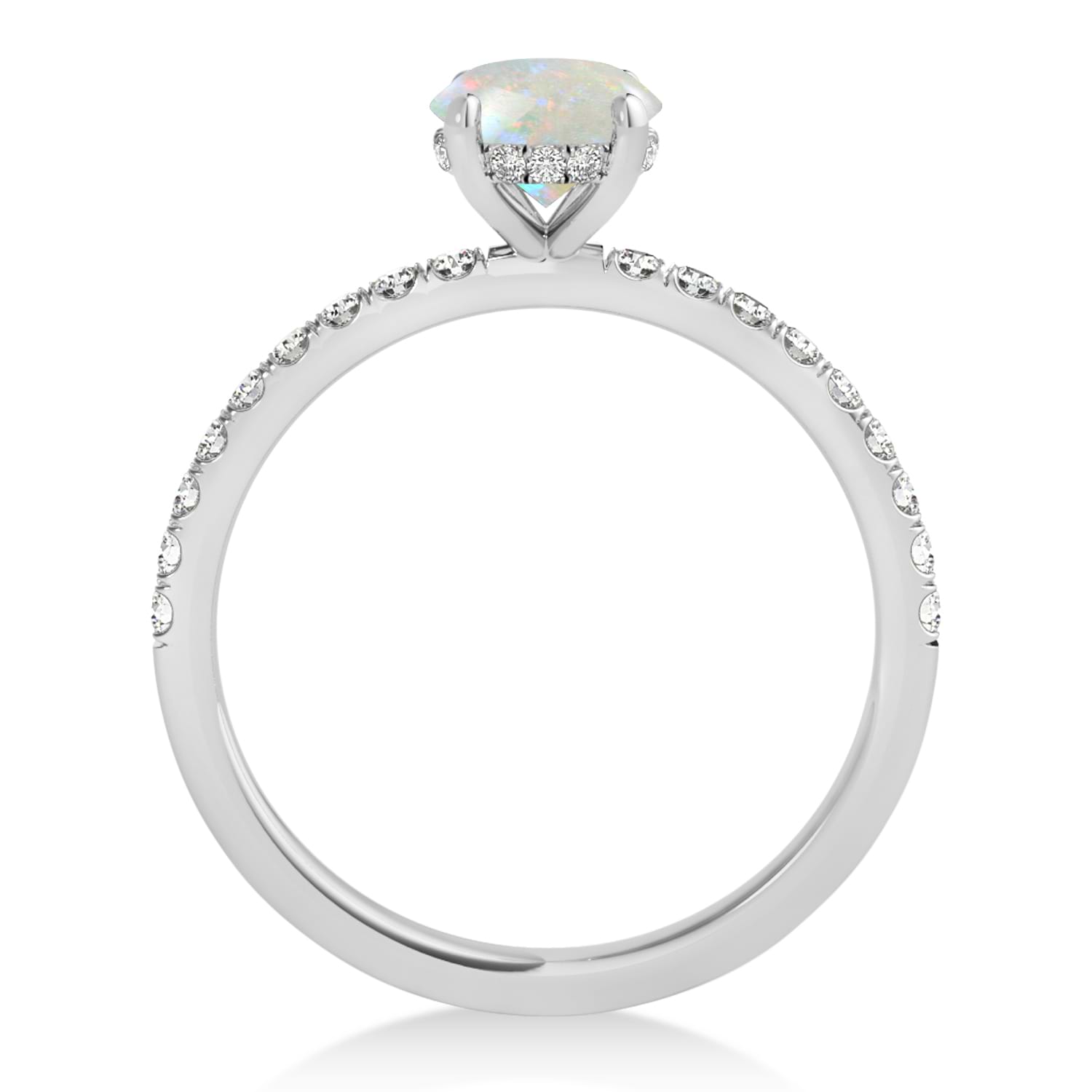 Round Opal & Diamond Single Row Hidden Halo Engagement Ring 18k White Gold (1.25ct)