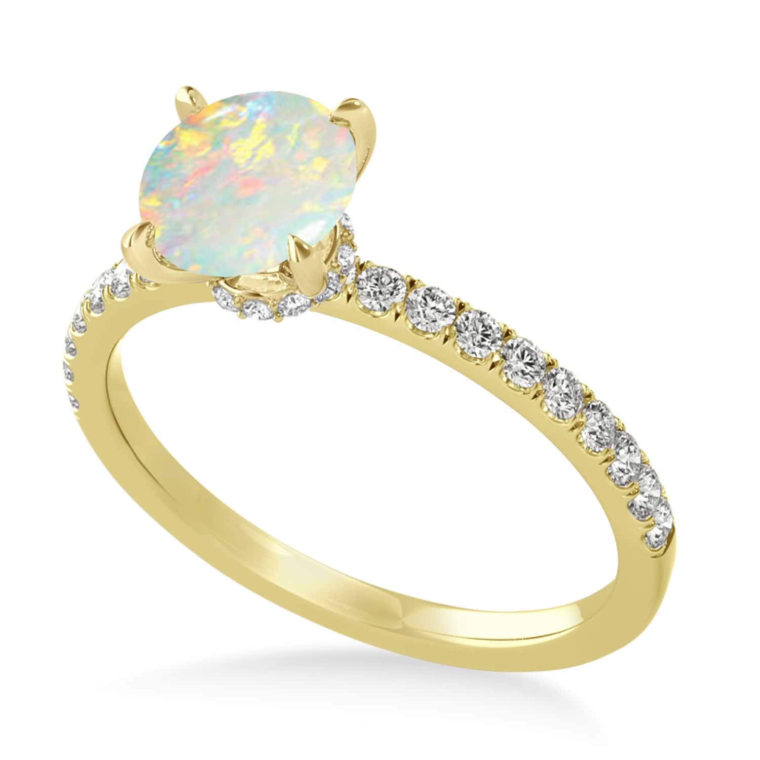 Round Opal & Diamond Single Row Hidden Halo Engagement Ring 18k Yellow Gold (1.25ct)