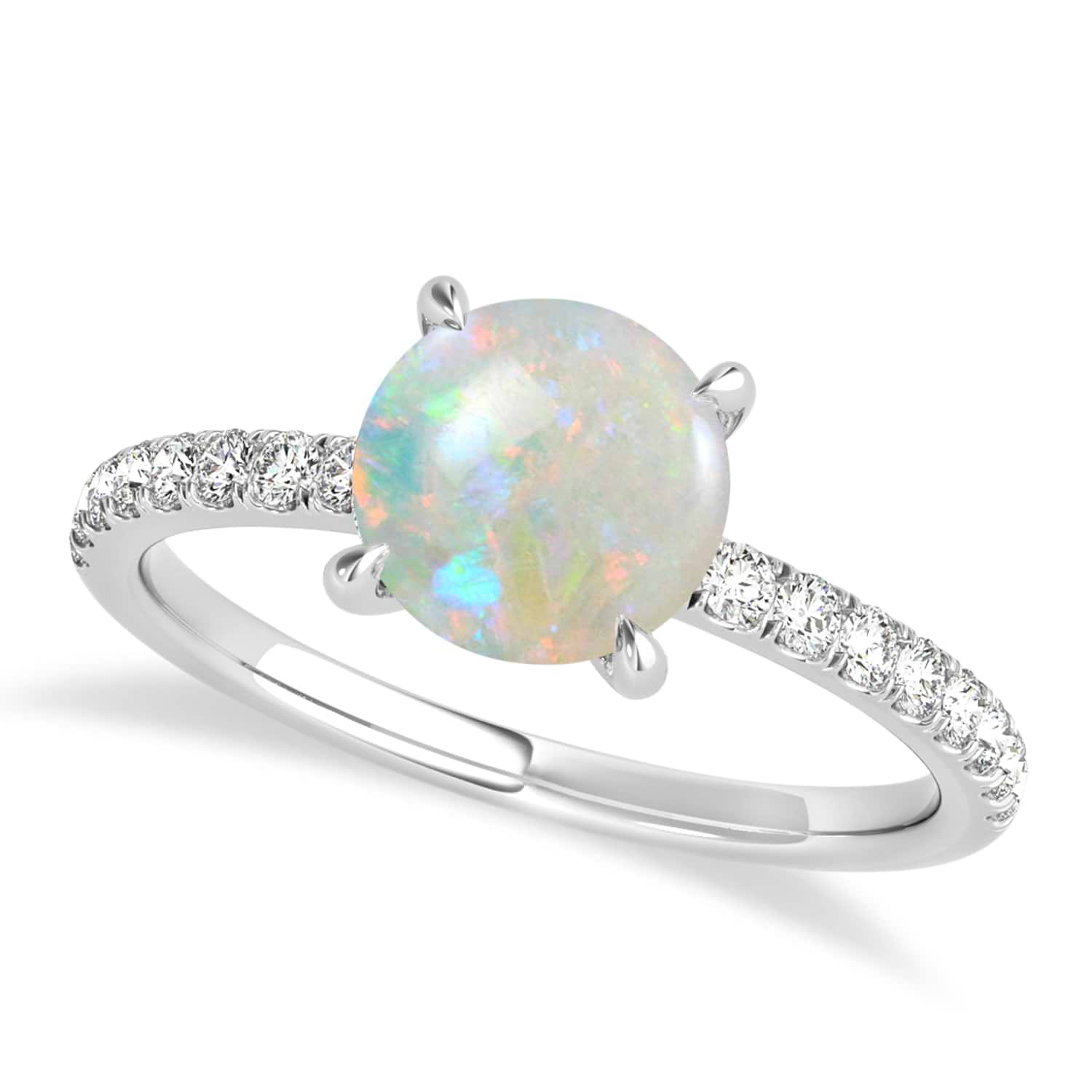 Round Opal & Diamond Single Row Hidden Halo Engagement Ring Palladium (1.25ct)