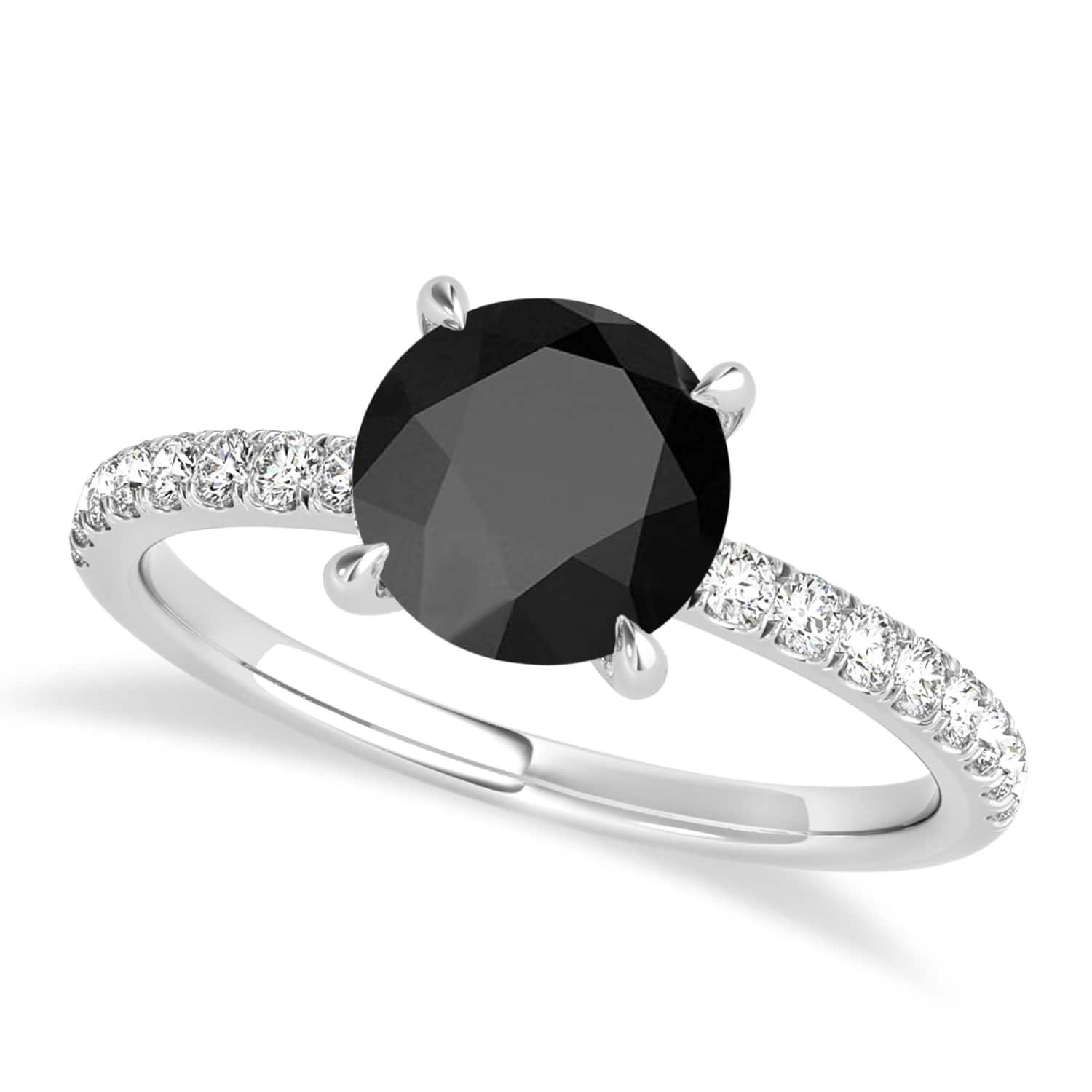 Round Onyx & Diamond Single Row Hidden Halo Engagement Ring 18k White Gold (1.25ct)