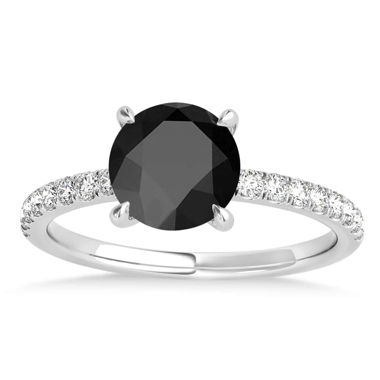 Round Onyx & Diamond Single Row Hidden Halo Engagement Ring 18k White Gold (1.25ct)