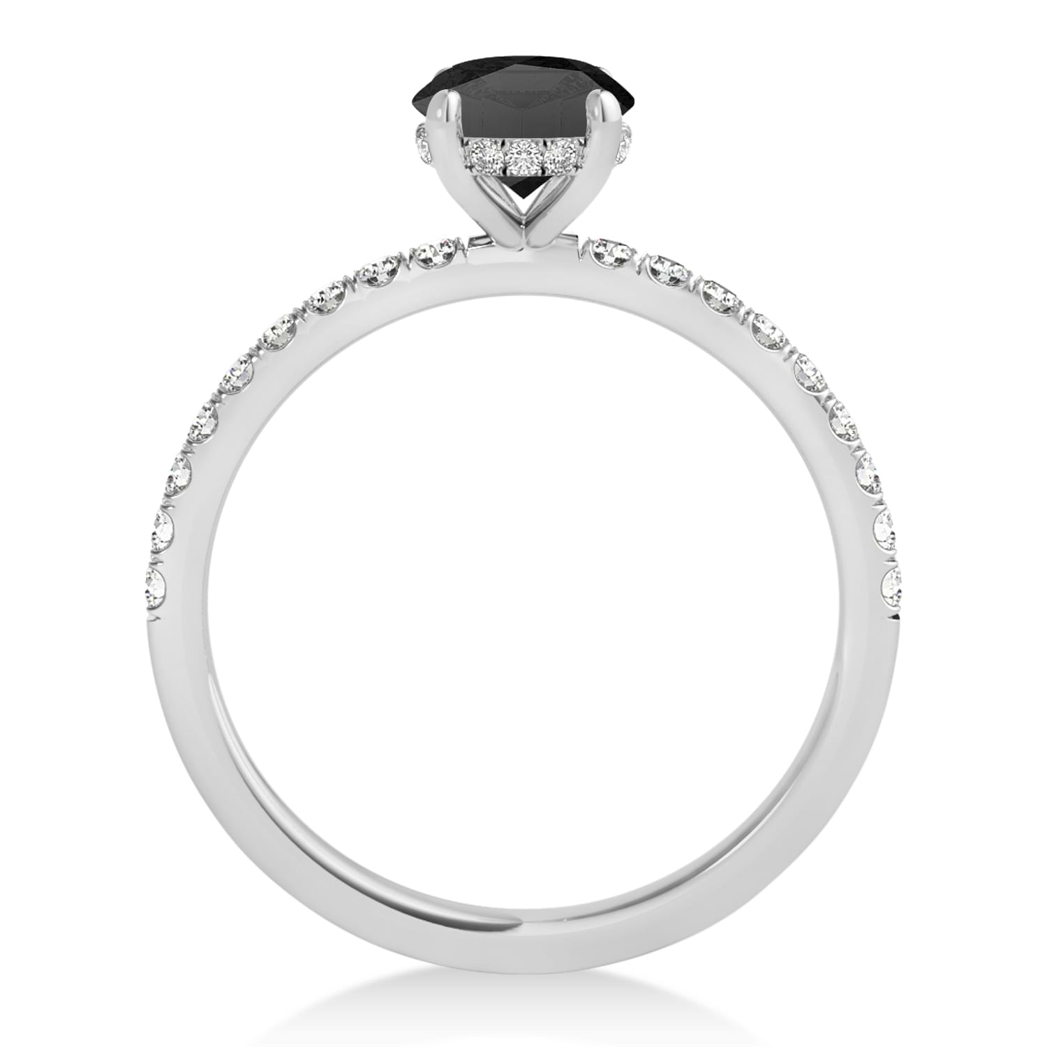 Round Onyx & Diamond Single Row Hidden Halo Engagement Ring Palladium (1.25ct)
