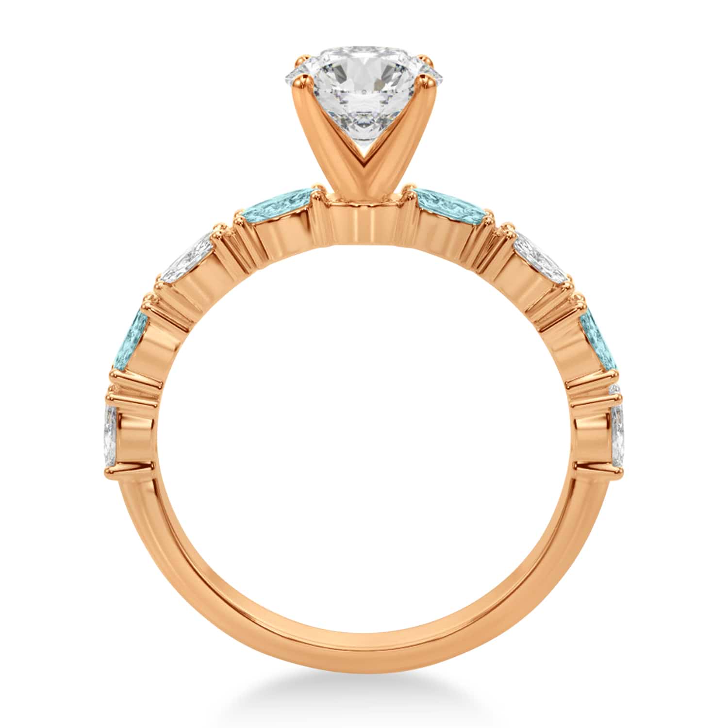 Alternating Diamond & Aquamarine Marquise Engagement Ring 14k Rose Gold (0.63ct)
