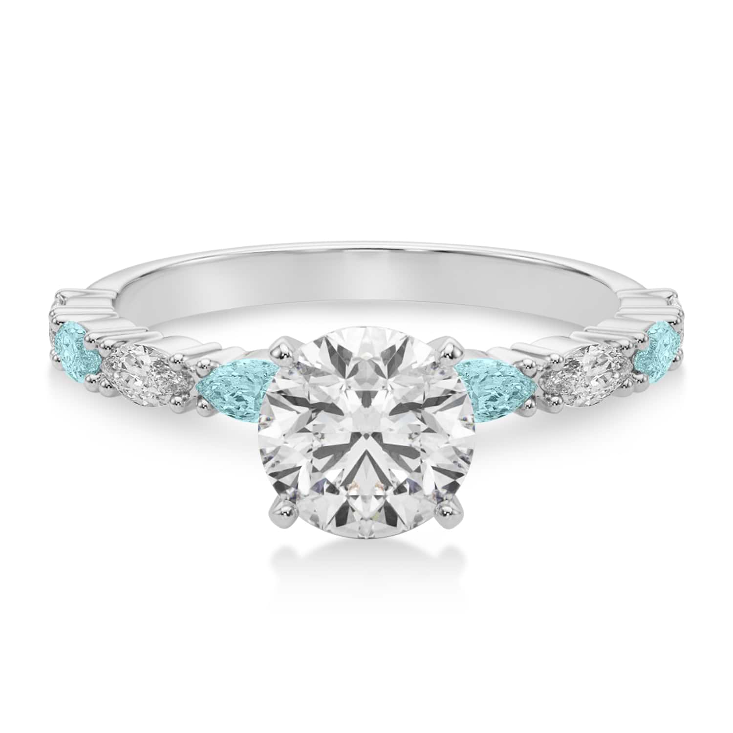 Alternating Diamond & Aquamarine Marquise Engagement Ring 14k White Gold (0.63ct)