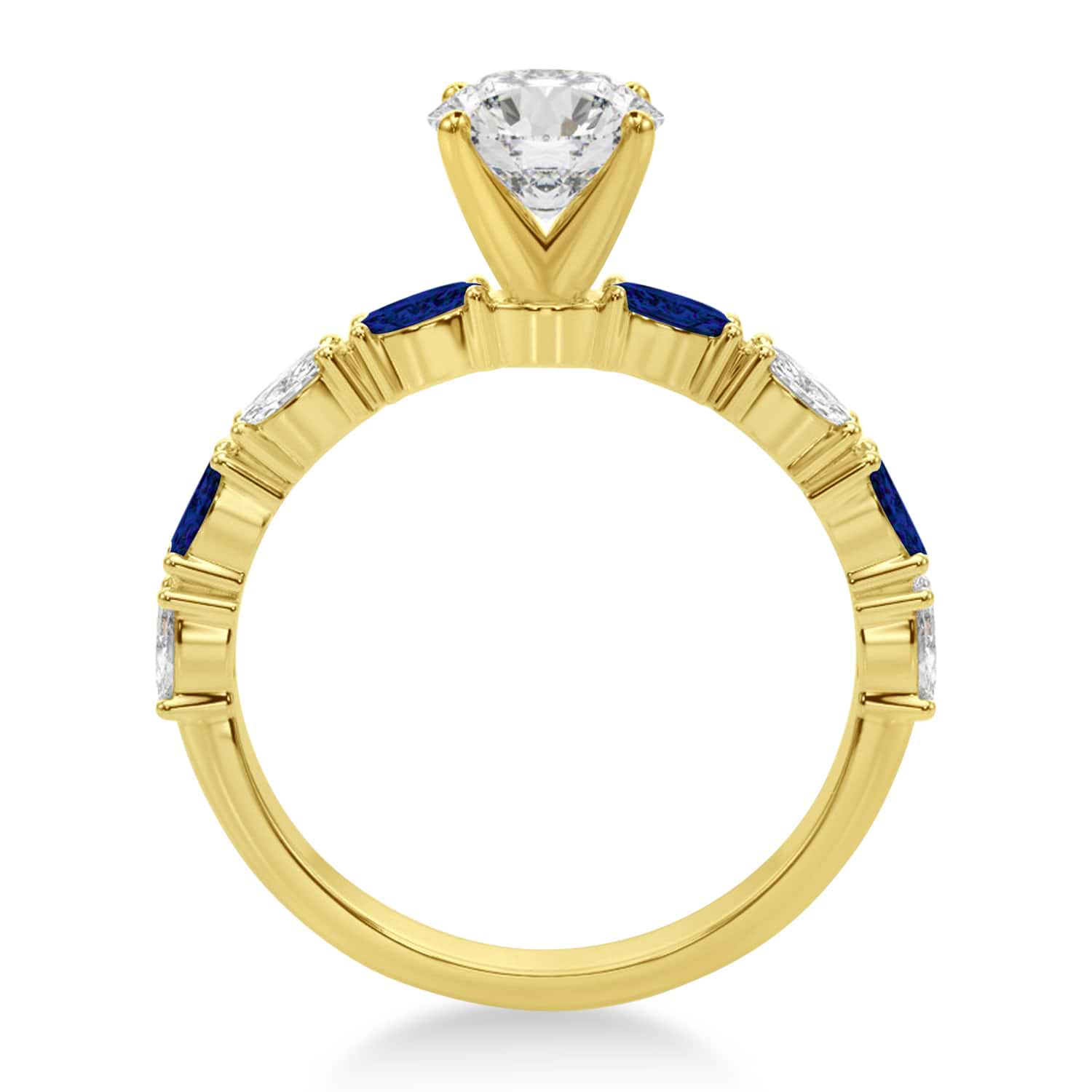 Alternating Diamond & Blue Sapphire Marquise Engagement Ring 14k Yellow Gold (0.63ct)