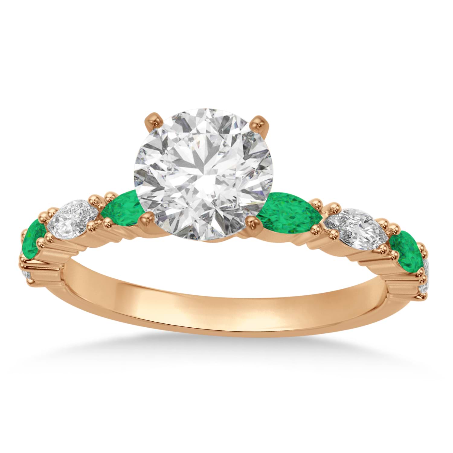 Alternating Diamond & Emerald Marquise Engagement Ring 14k Rose Gold (0.63ct)