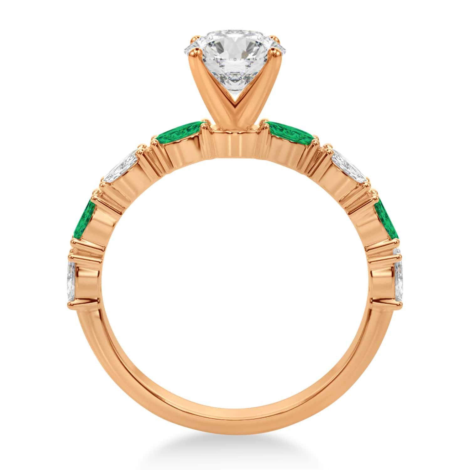 Alternating Diamond & Emerald Marquise Engagement Ring 14k Rose Gold (0.63ct)