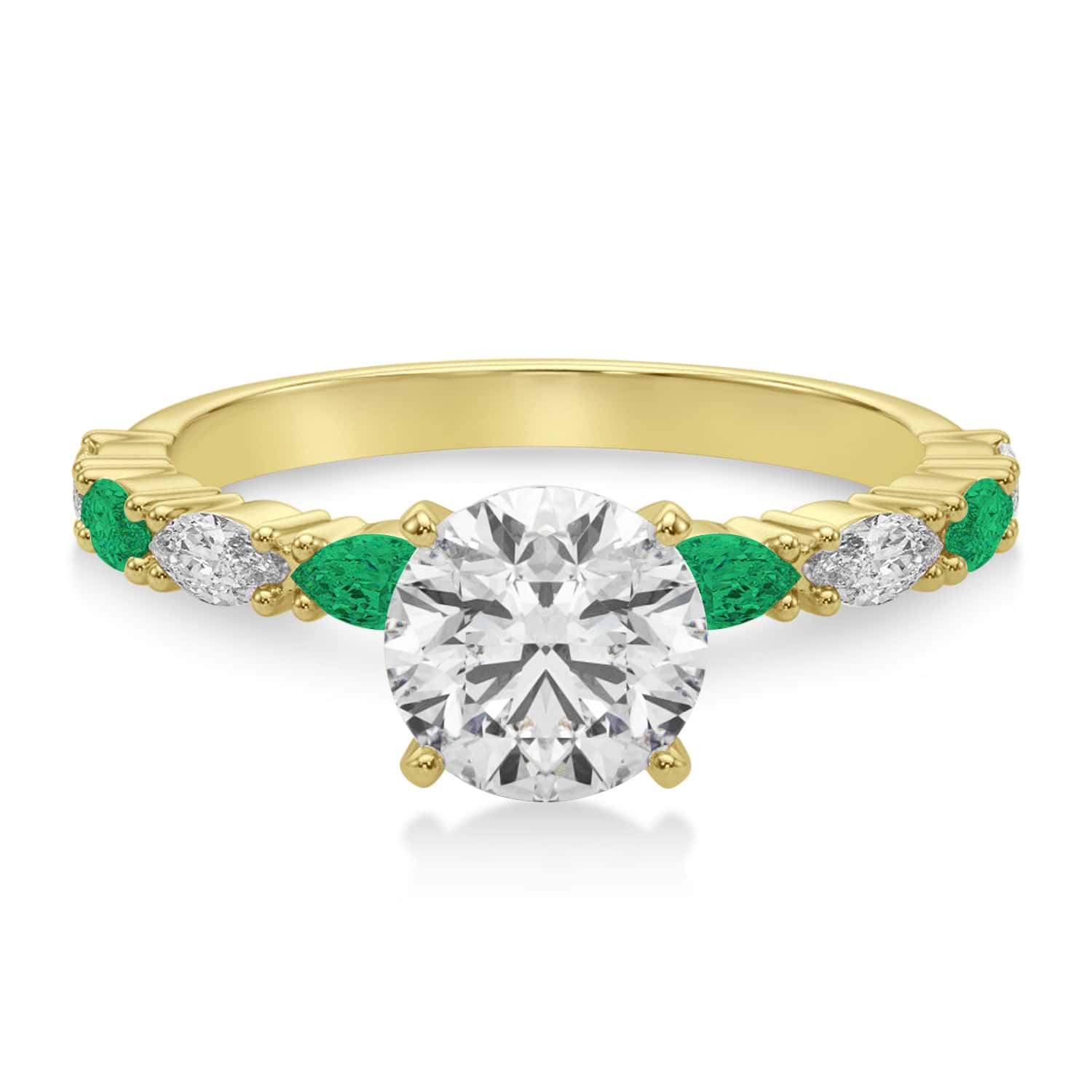 Alternating Diamond & Emerald Marquise Engagement Ring 14k Yellow Gold (0.63ct)
