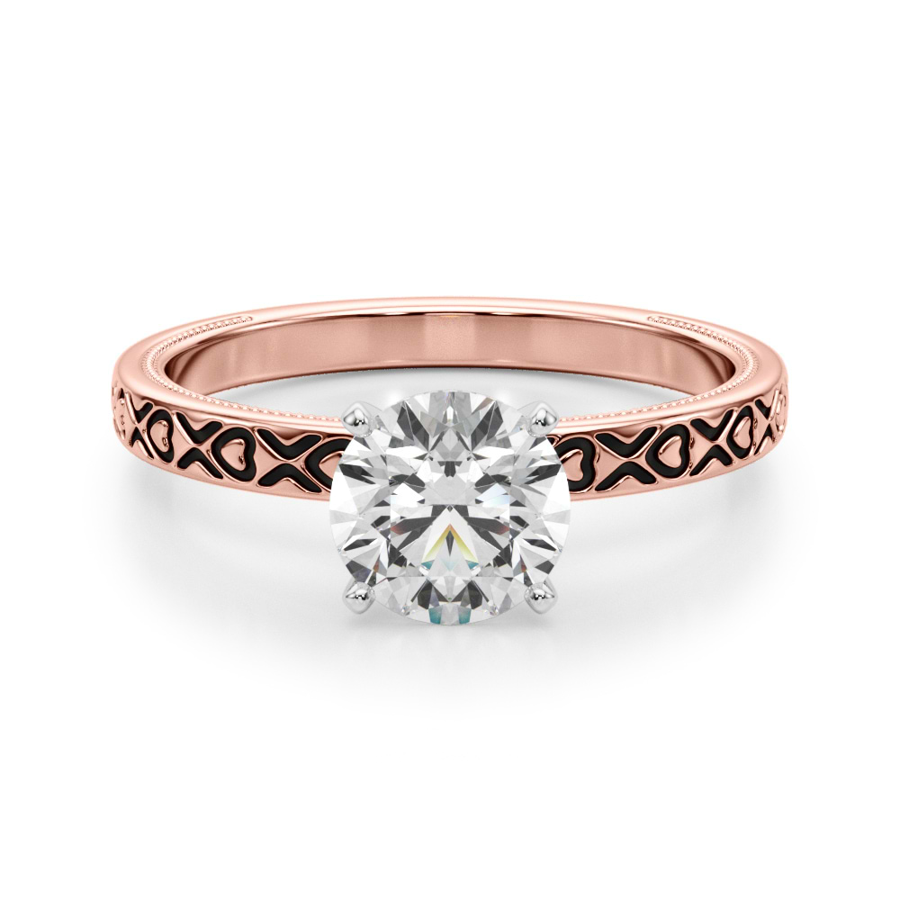 Vintage Style Heart Carved Engagement Ring 18K Rose Gold
