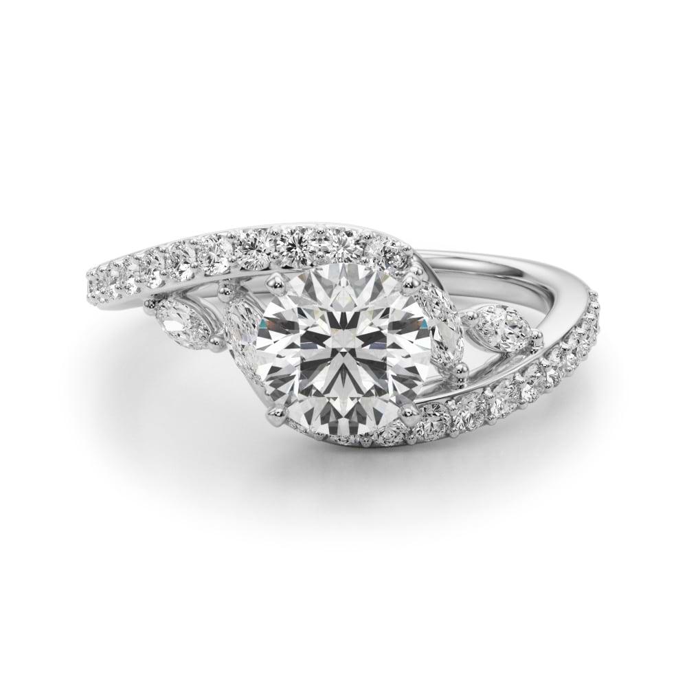 Swirl Design Round Diamond & Marquise Engagement Ring 14K White Gold (0.63ct)