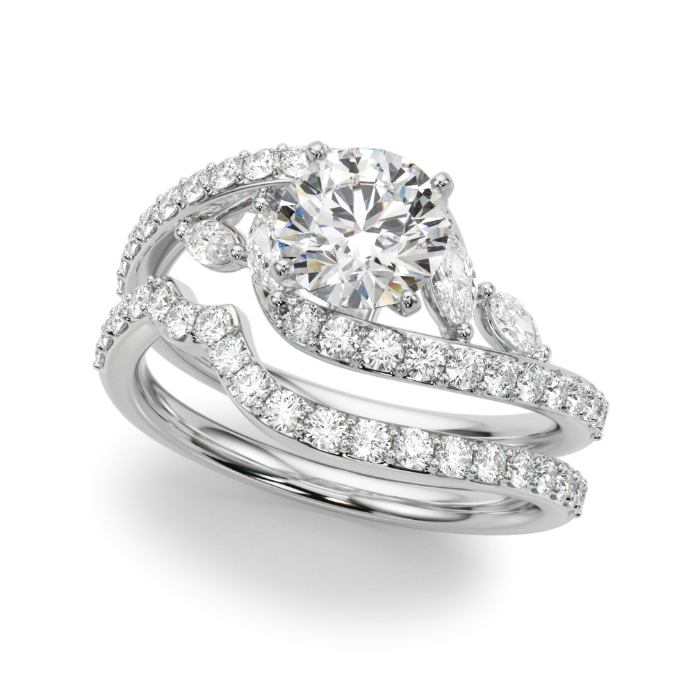 Swirl Design Diamond & Marquise Bridal Set 18K White Gold (0.96ct)