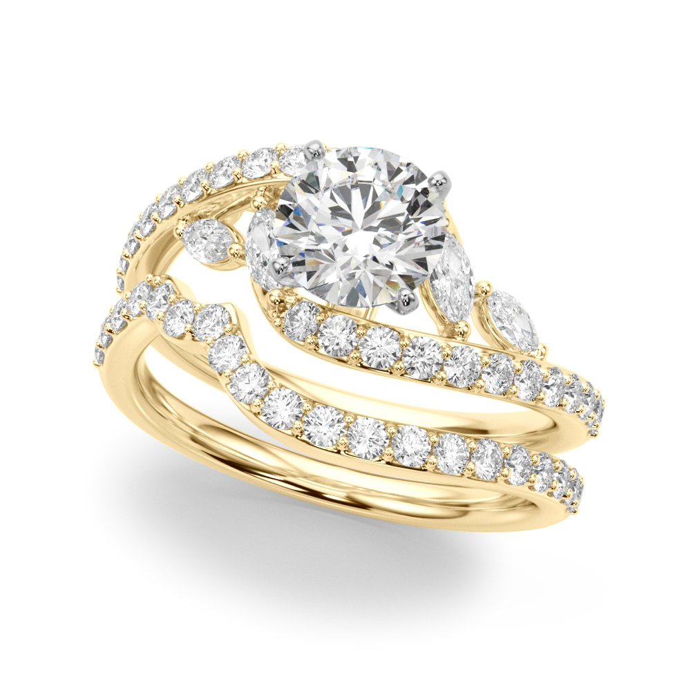 Swirl Design Diamond & Marquise Bridal Set 18K Yellow Gold (0.96ct)